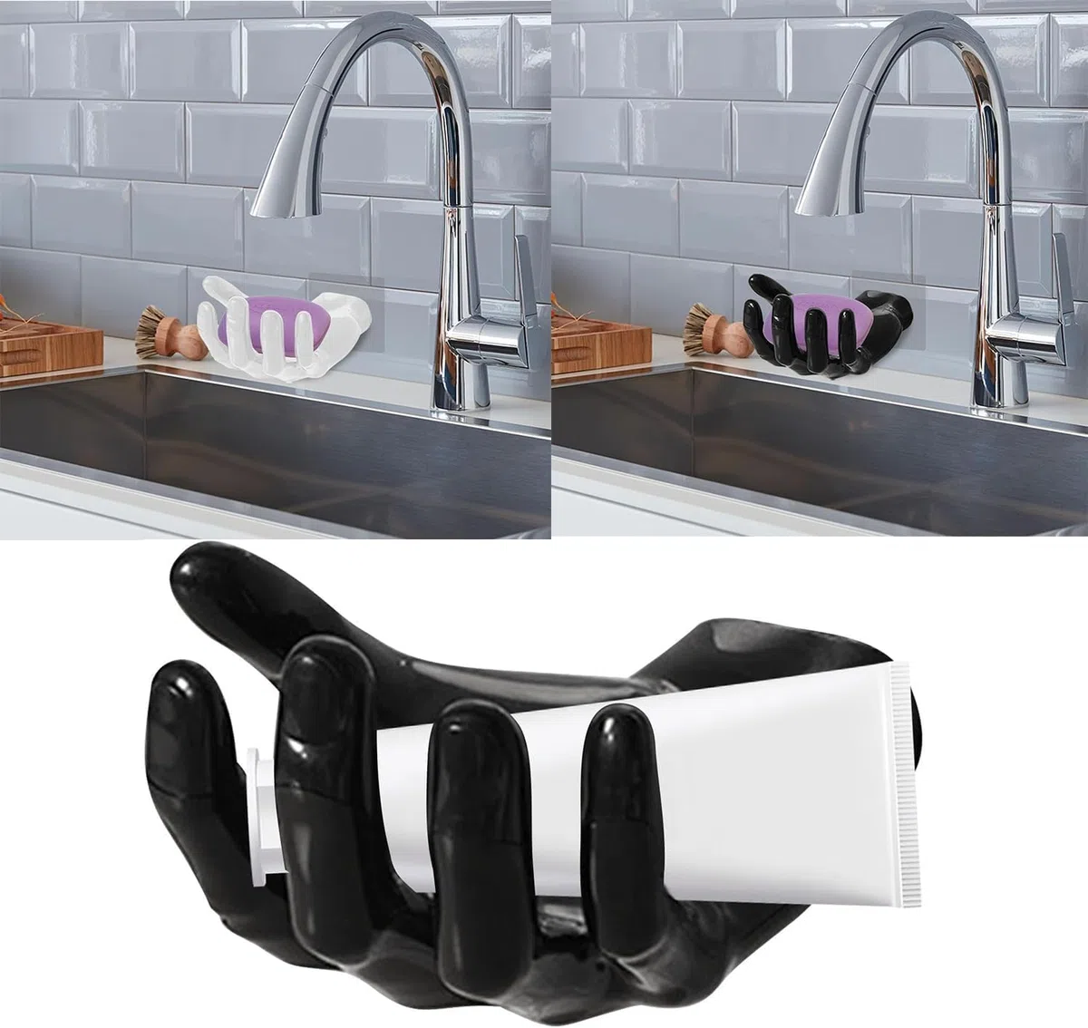 2 Supporti da Parete a Forma di Mano - Gancio Autoadesivo Senza Fori - Per Palloni da Calcio, Sapone,Basket e Pallavolo - Attacco Murale Forte per Riquadro Sportivo