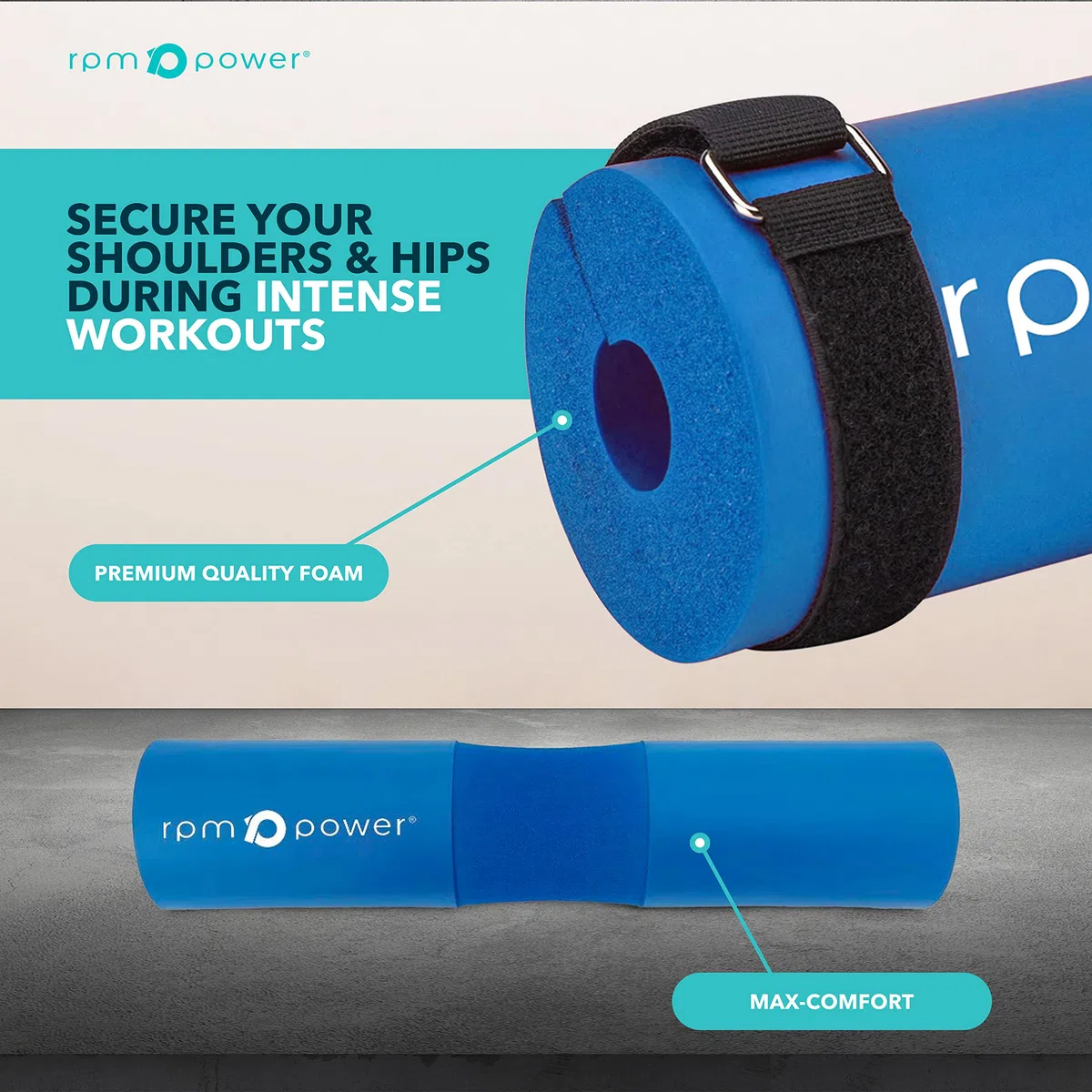 RPM Power Cuscinetto per bilanciere – Heavy Duty Sollevamento pesi, Squat & Hip Thrust Pad con protezione in schiuma imbottita per barra ponderata