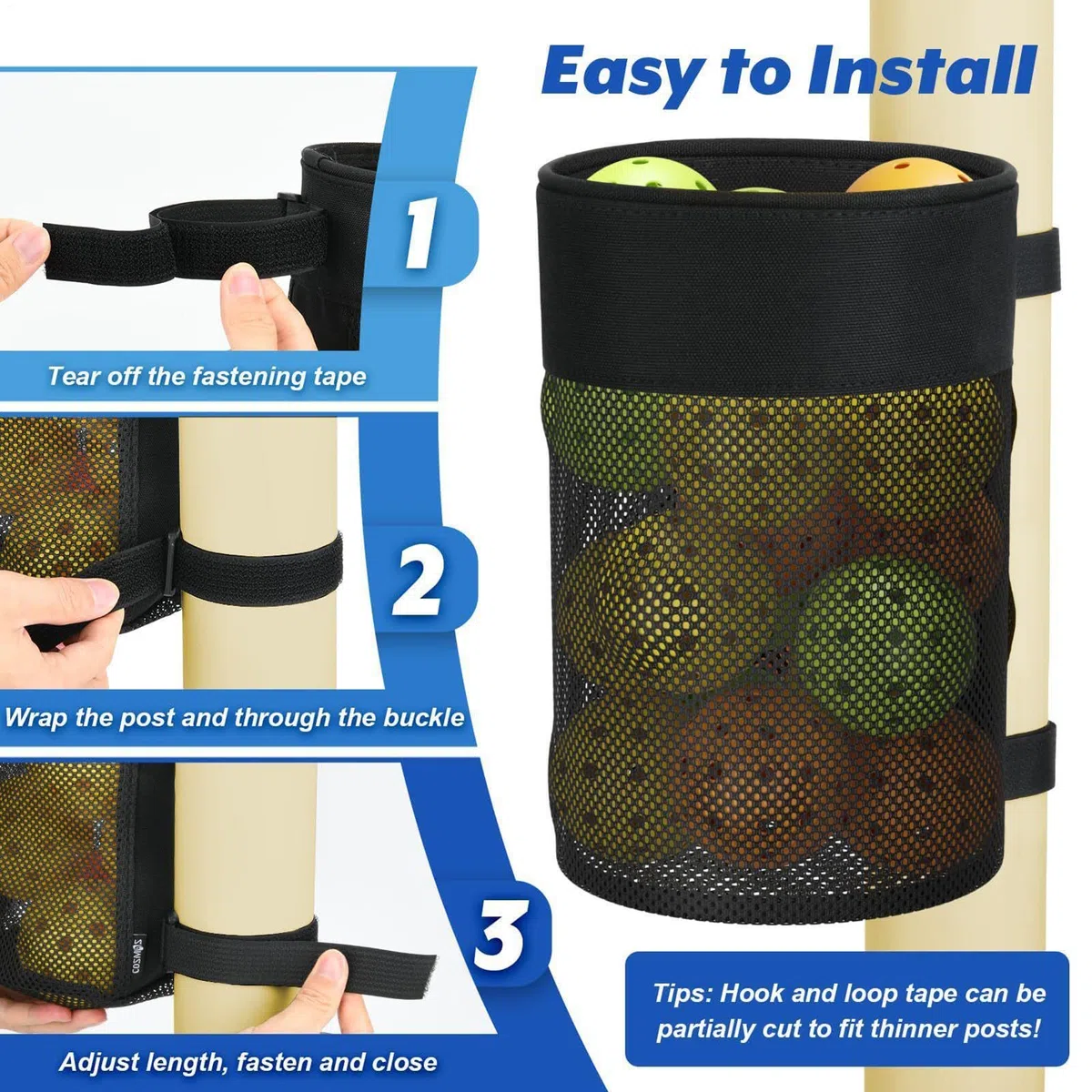 Borsa organizer per palline da pickleball, grande capacità, pieghevole, organizer per palline, per interni ed esterni, uomini, donne, ragazze, giovani, adolescenti, atleti, ciclisti, golfisti