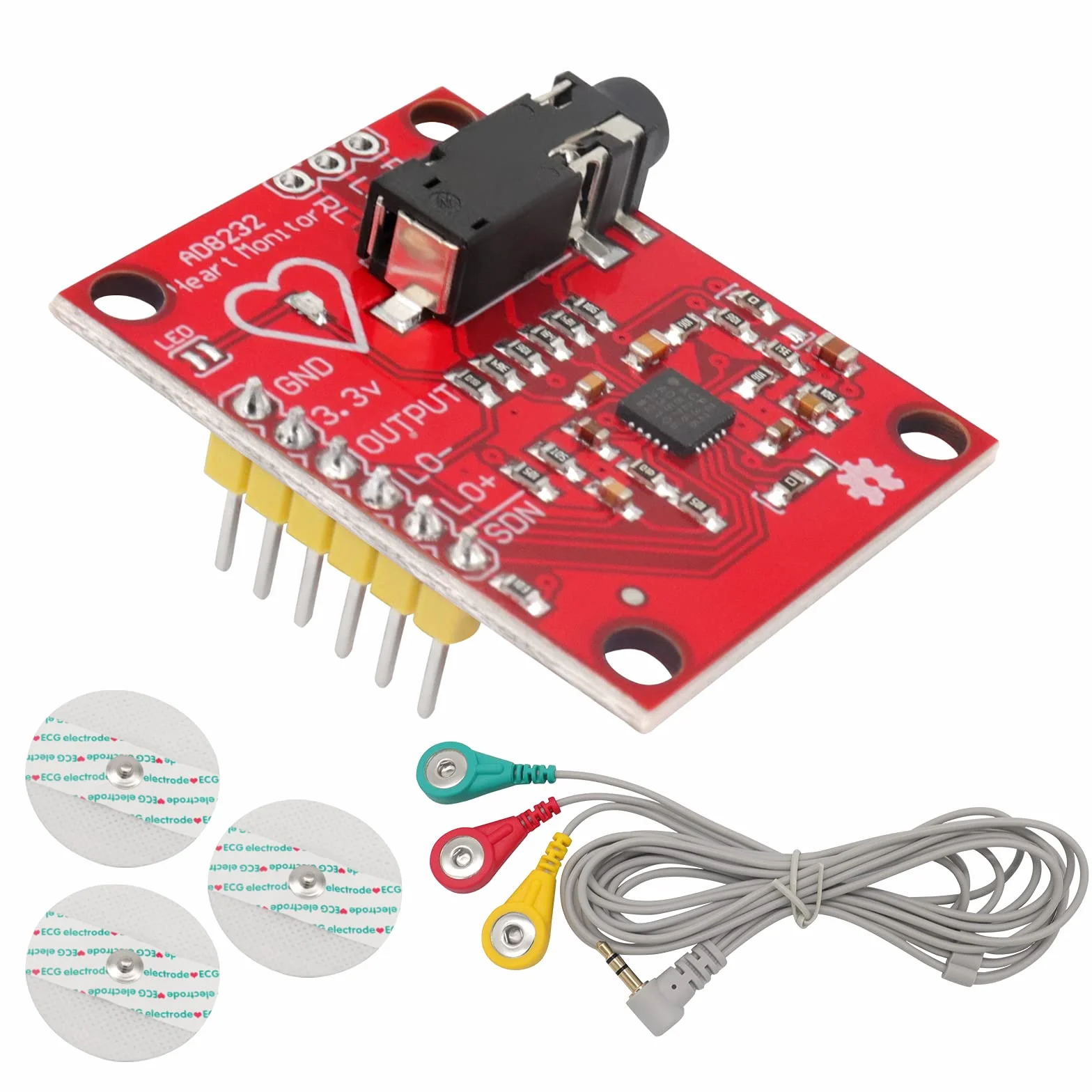 ECG Modulo AD8232 ECG Misurazione di Frequenza Cardiaca Sensore Modulo Kit Sensore di Monitoraggio ECG per Arduino con Cavo