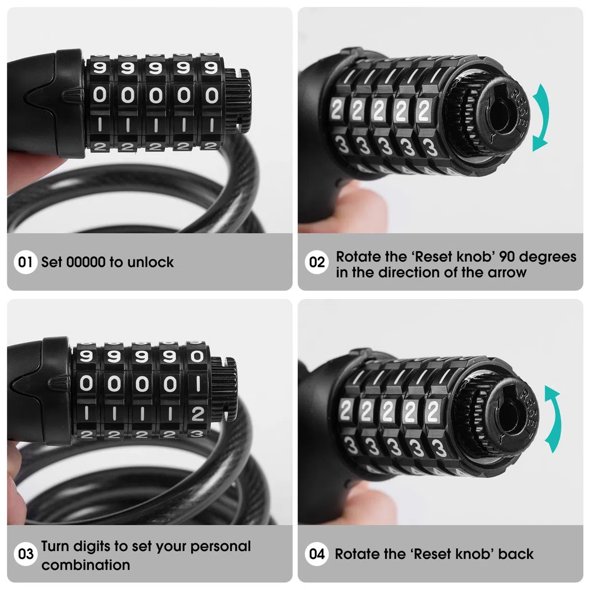 Opaza Lucchetto per Bici, Catena per Bici Alta Sicurezza Lucchetto a 5 Cifre Combinazione Resettabile Cavo di Sicurezza per Bicicletta,Scooters, 1,2 Mx12 mm (Rosa)
