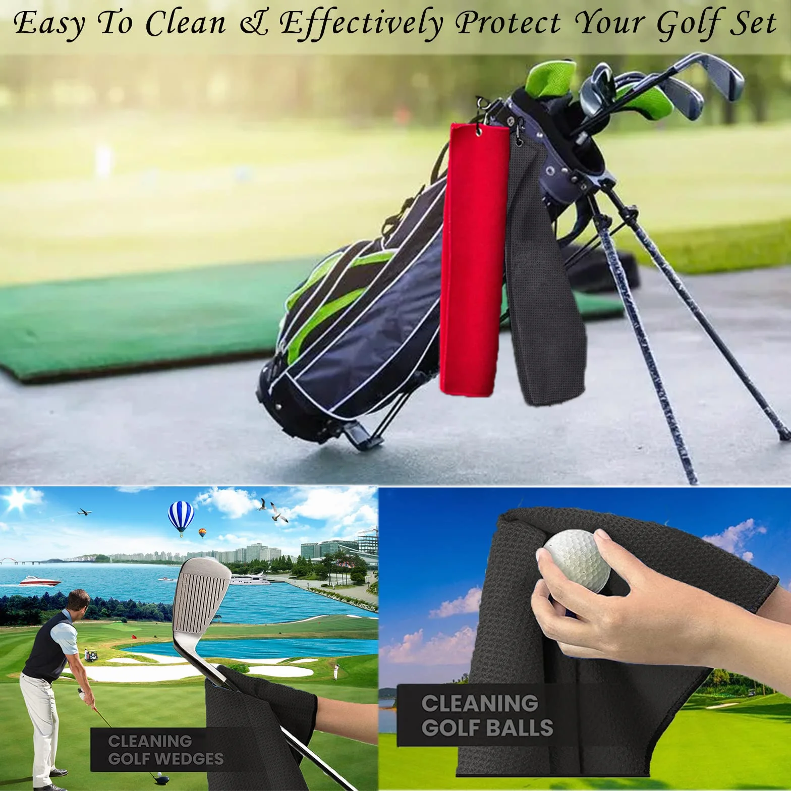 Set di 2 Asciugamani da Golf triplicati, Divertente Asciugamano da Golf con Clip per Borse da Golf per Uomo, in Microfibra con Motivo a cialda