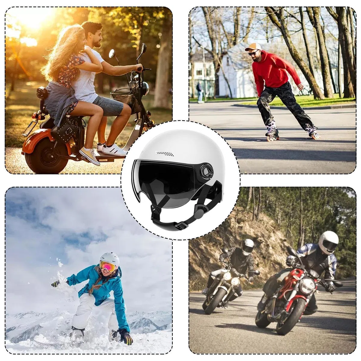 Casco Scooter, Casco Monopattino Elettrico Adulti, Mezzi Caschi Da Bici, Cascos Bicicletta Elettrico Con Visiera, Semicaschi Altamente Protettivi Unisex