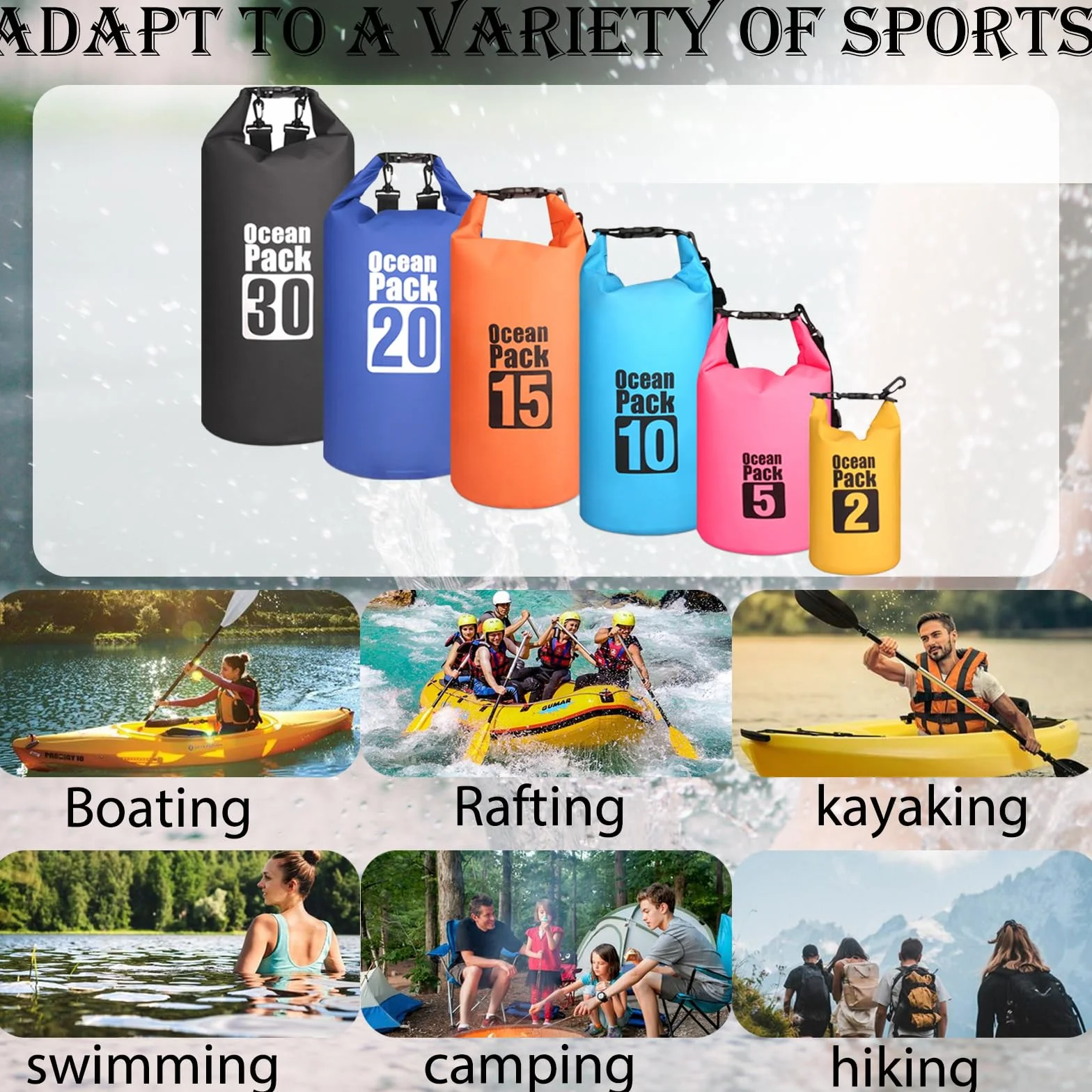 POPOYU 10L Borsa Impermeabile,Blu Waterproof Zaino Impermeabile Sacco Impermeabile con Tracolla Regolabile,2L/5L/10L/15L/20L/30L Dry Bag per Outdoor Sport Acquatici,Barca, Pesca, Rafting, Nuoto