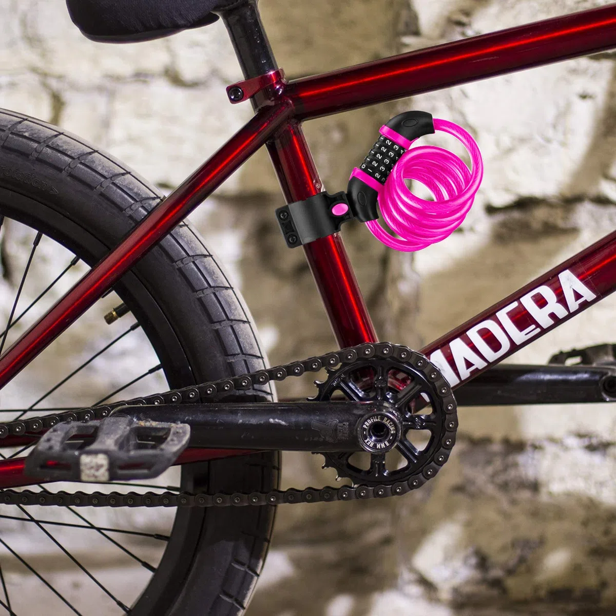 Opaza Lucchetto per Bici, Catena per Bici Alta Sicurezza Lucchetto a 5 Cifre Combinazione Resettabile Cavo di Sicurezza per Bicicletta,Scooters, 1,2 Mx12 mm (Rosa)