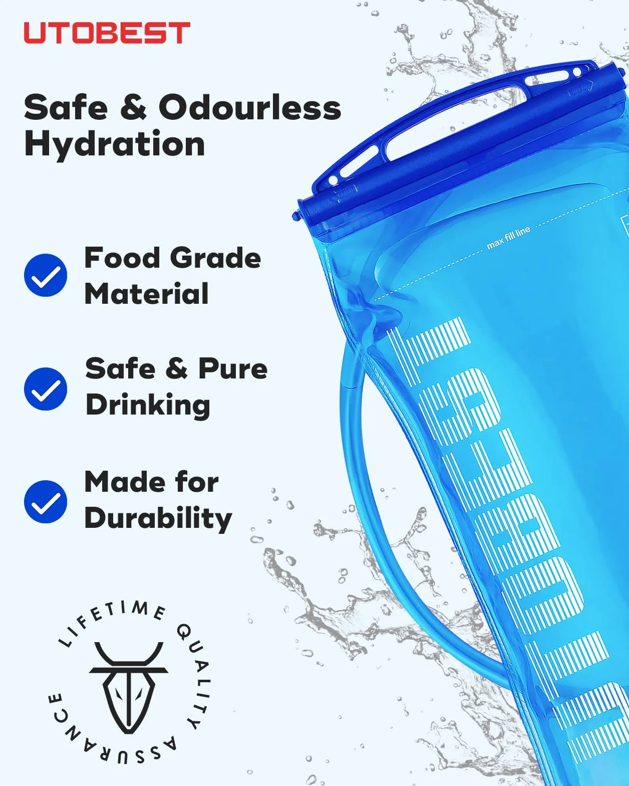 UTOBEST Sacca Acqua Idratazione 1L 1.5L 2L 3L Senza BPA Serbatoio a Prova di Perdite per Corsa Ciclismo Campeggio