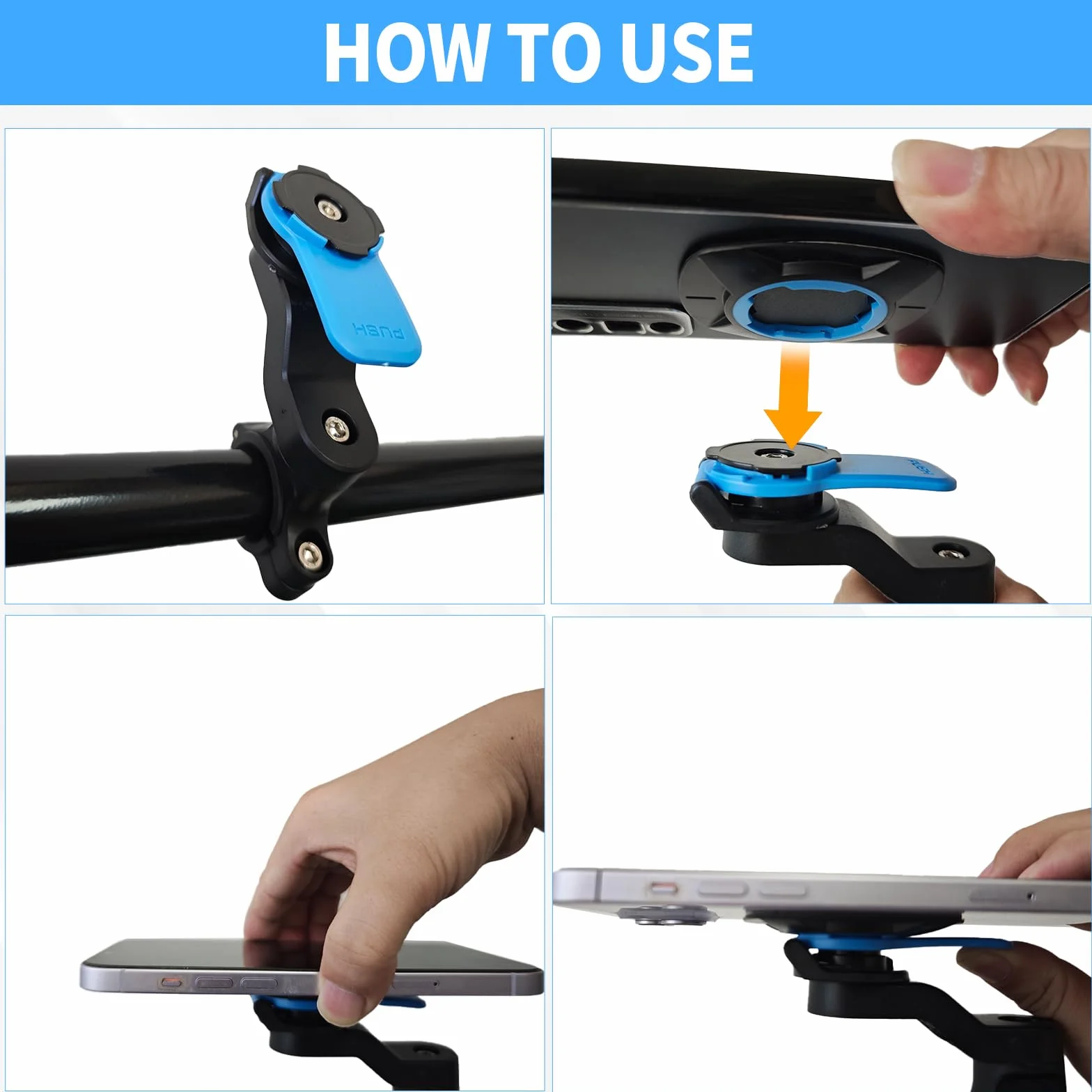 Blu Supporto Manubrio per Moto, Porta Cellulare Bici Universale Supporto per Bicicletta E Moto, Staccabile & Universale Ruotabile A 360, per Tapis Roulant, Carrello Della Spesa, Bicicletta Manubrio