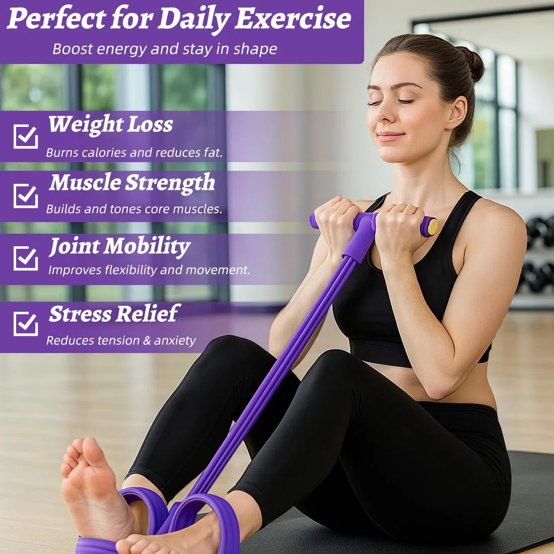 Fascia di Resistenza Fitness, Corda Elastica a 6 Tubi per e Stretching, attrezzo per addominali,per Addominali, Vita e Allenamento a Casa