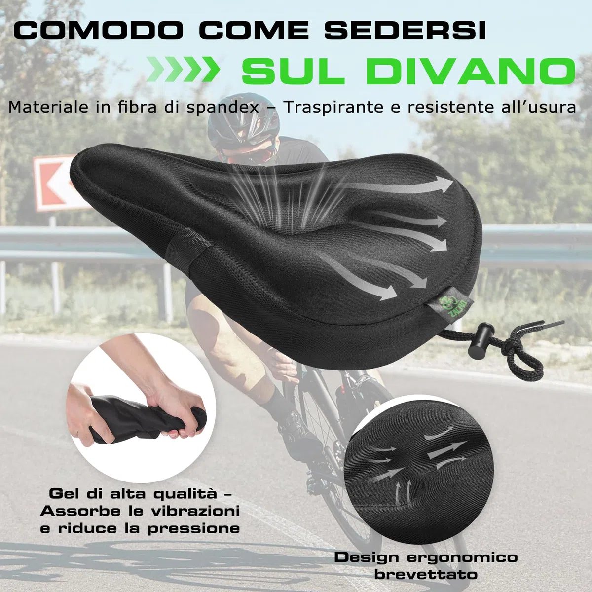 Zacro Coprisella Bici Gel Extra Morbido-Copri Sella Bici Imbottito Antiscivolo，Coprisella Cyclette Compatibile Peloton，Unisex per Interni/Esterni，MTB E-Bike Spinning，Impermeabile con Design Ergonomico
