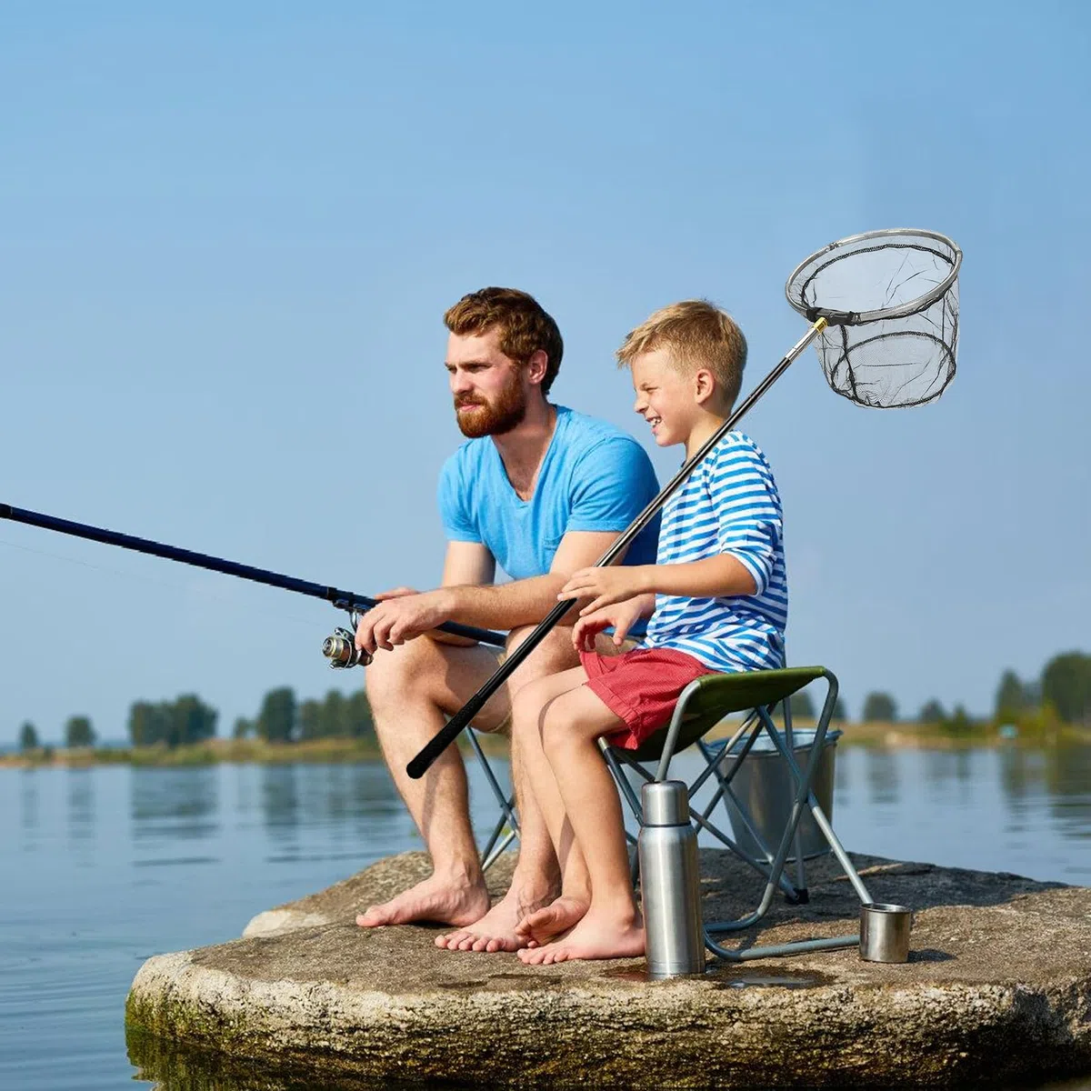 Set di 2 reti da pesca telescopiche, con rete da pesca pieghevole, 150 cm, accessorio da pesca all'aperto, per bambini e adulti