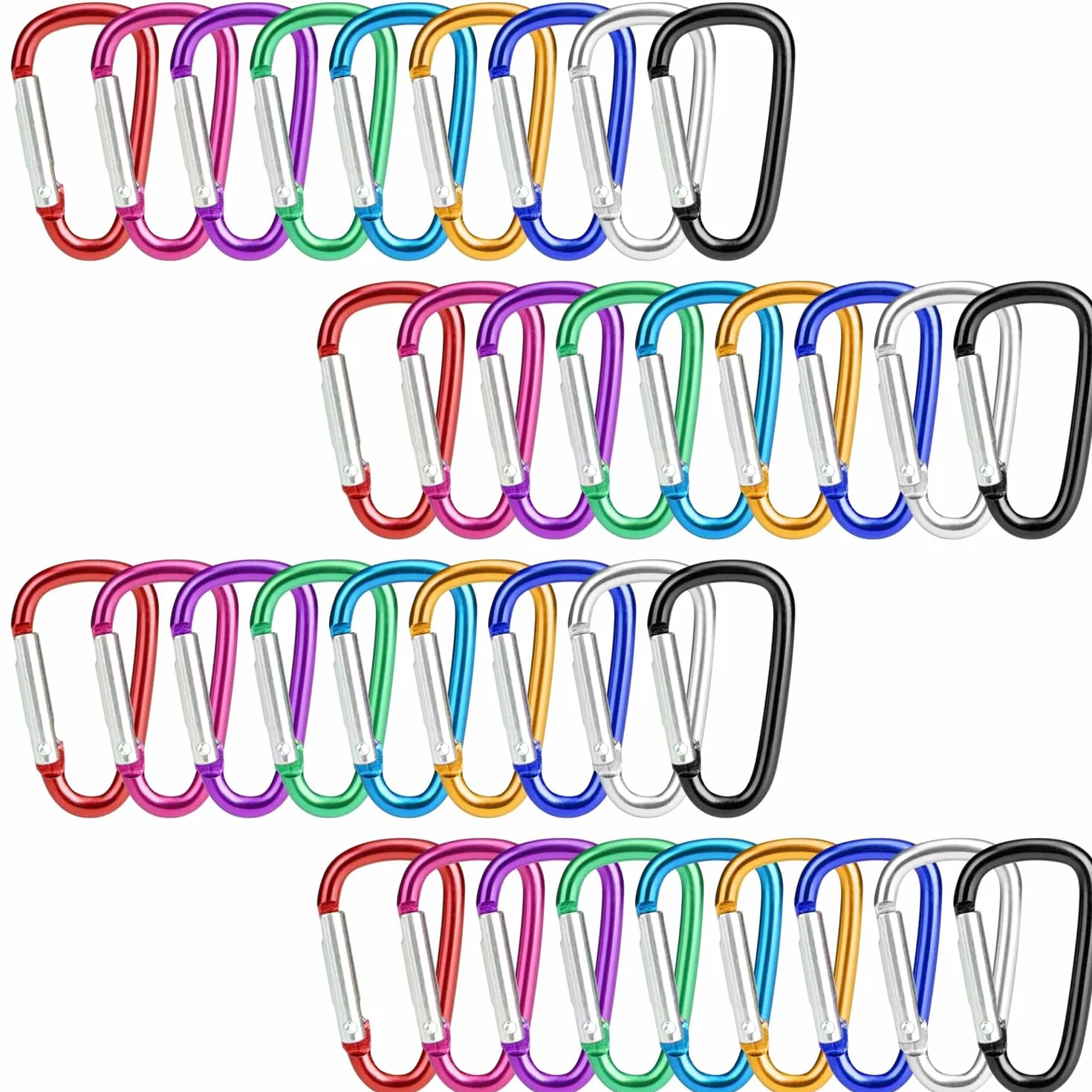 YUNYU Set di 36 moschettoni a forma di D, multicolore, mini portachiavi, leggeri in lega di alluminio, piccoli portachiavi per zaini, escursioni, campeggio e attrezzatura da esterno
