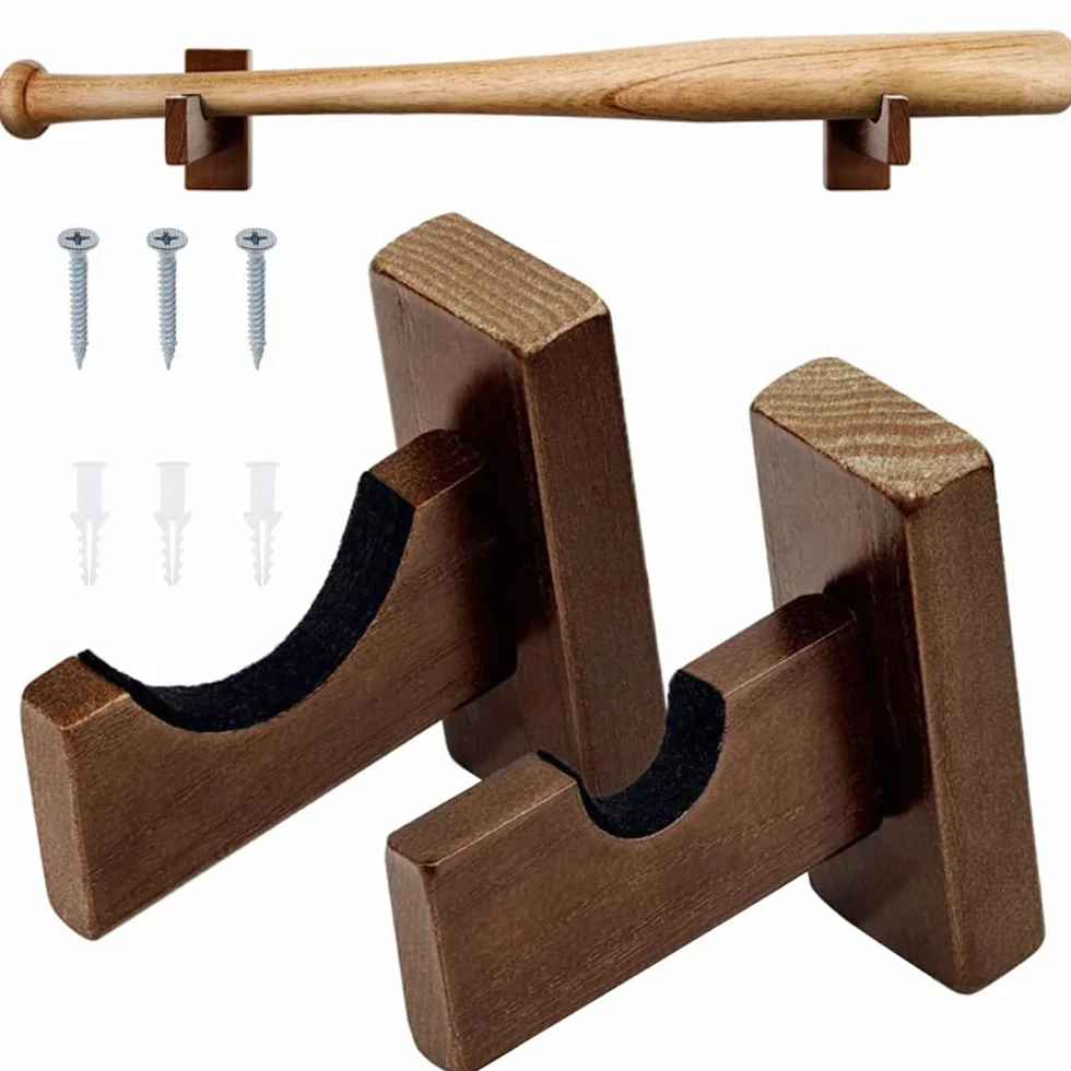 2 Pezzi Supporto da Parete per Mazza da Baseball, Display Orizzontale Staffa Parete Porta Mazza, con Feltro Supporto a Parete Baseball per Softball, Hockey Stick Display Case(Marrone)