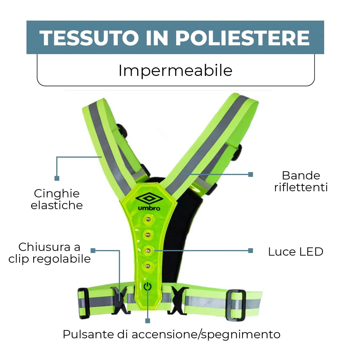Umbro Illuminazione Chaleco Reflectante - Chaleco Reflectante Homologado -Chaleco Reflectante Moto con Luci - Gilet Riflettente con 8 LED - Gilet Riflettente Regolabile con Luci