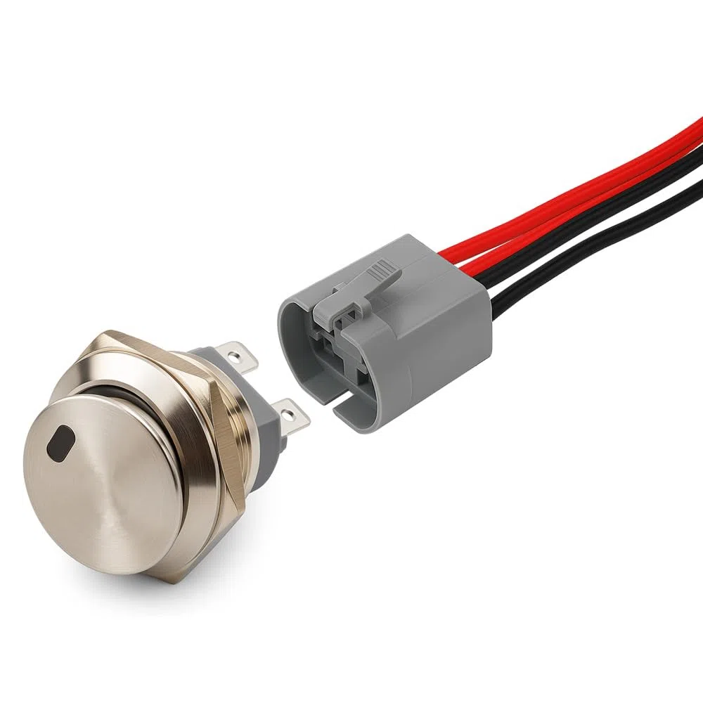 Guuzi Interruttore a Bilanciere Rotondo Impermeabile in Acciaio Inossidabile da 22mm con LED Verde Illuminato Acceso/Spento Interruttore a Levetta Illuminato a 4 Pin 12-24V/15A