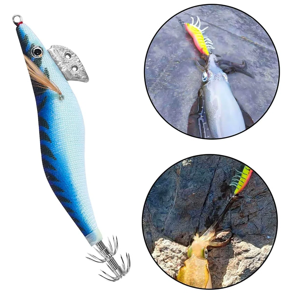 MagiSel Esche luminose pesca seppie, 4 Pcs esca per la pesca di calamari polpo esca per gamberetti, Ami per calamari di gamberetti, Esca per calamari di gamberetti, Esca per gamberetti esche