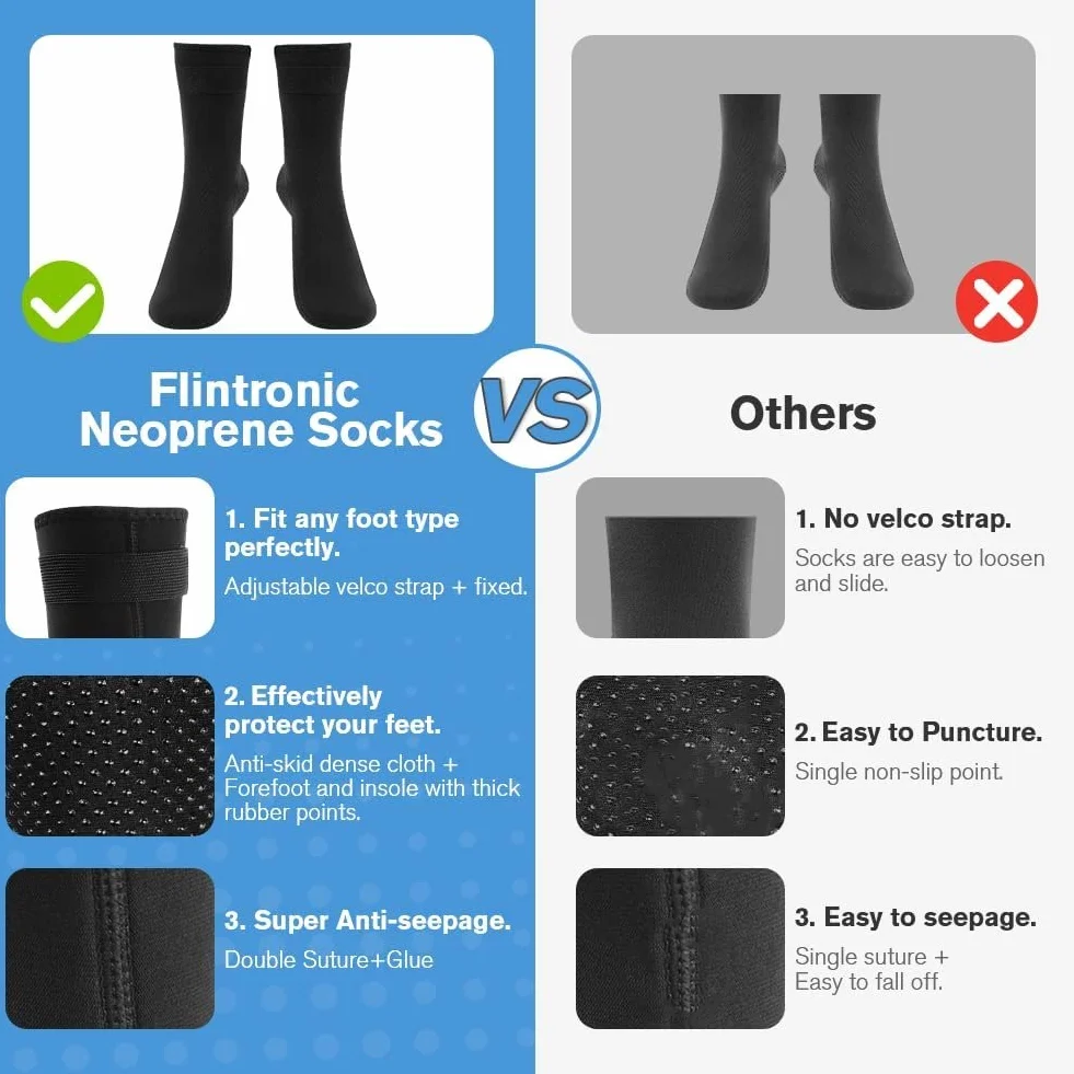 flintronic Calzini da Immersione, Calzini Neoprene, Calze in Neoprene da 3 mm, Calze Nuoto Antiscivolo, Calze Subacquea per Subacquee, Snorkeling, Surf, Vela, Immersioni, Kayak