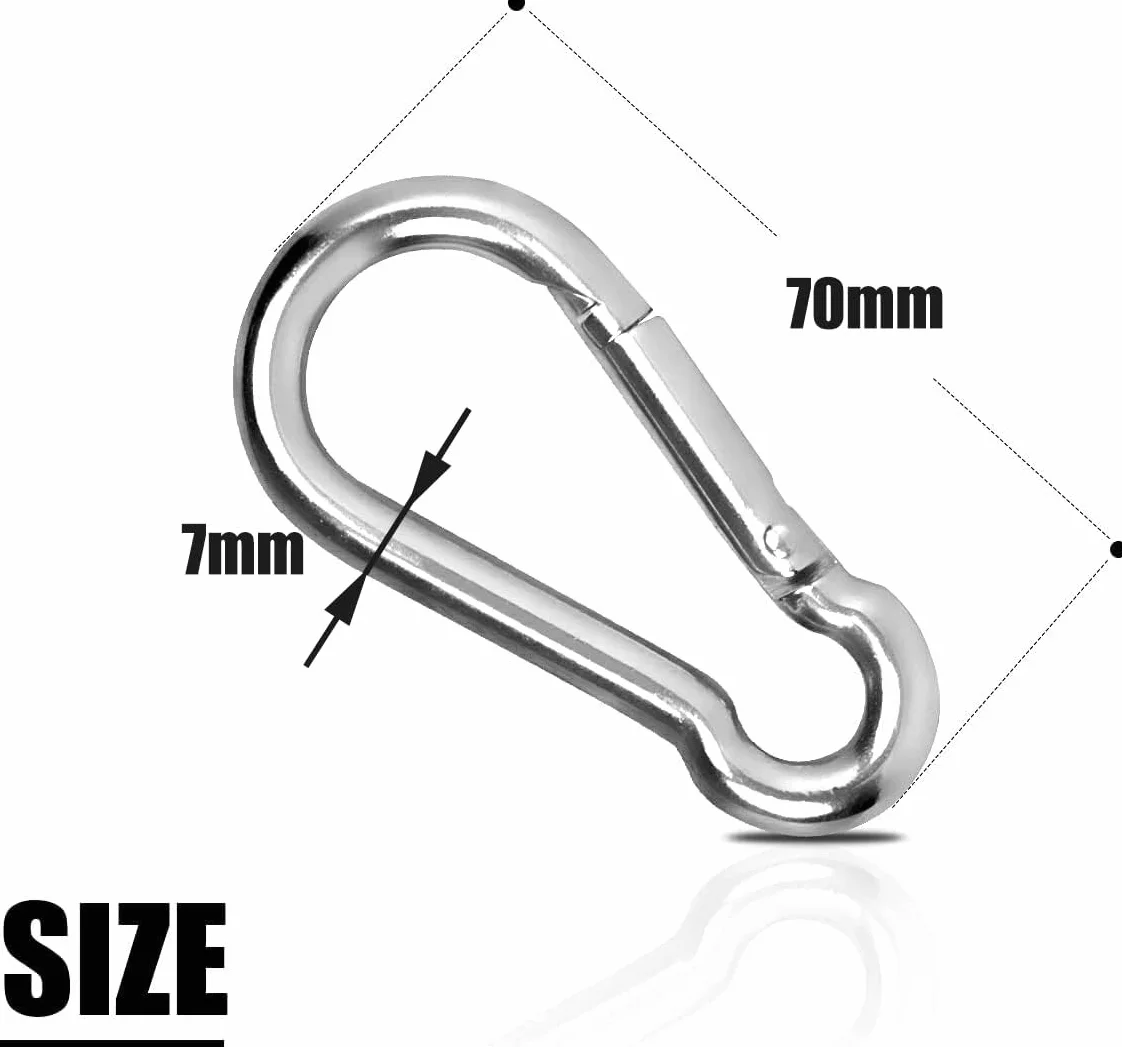 Moschettoni in Acciaio Inox 304 70x7mm Grandi con Chiusura a Scatto