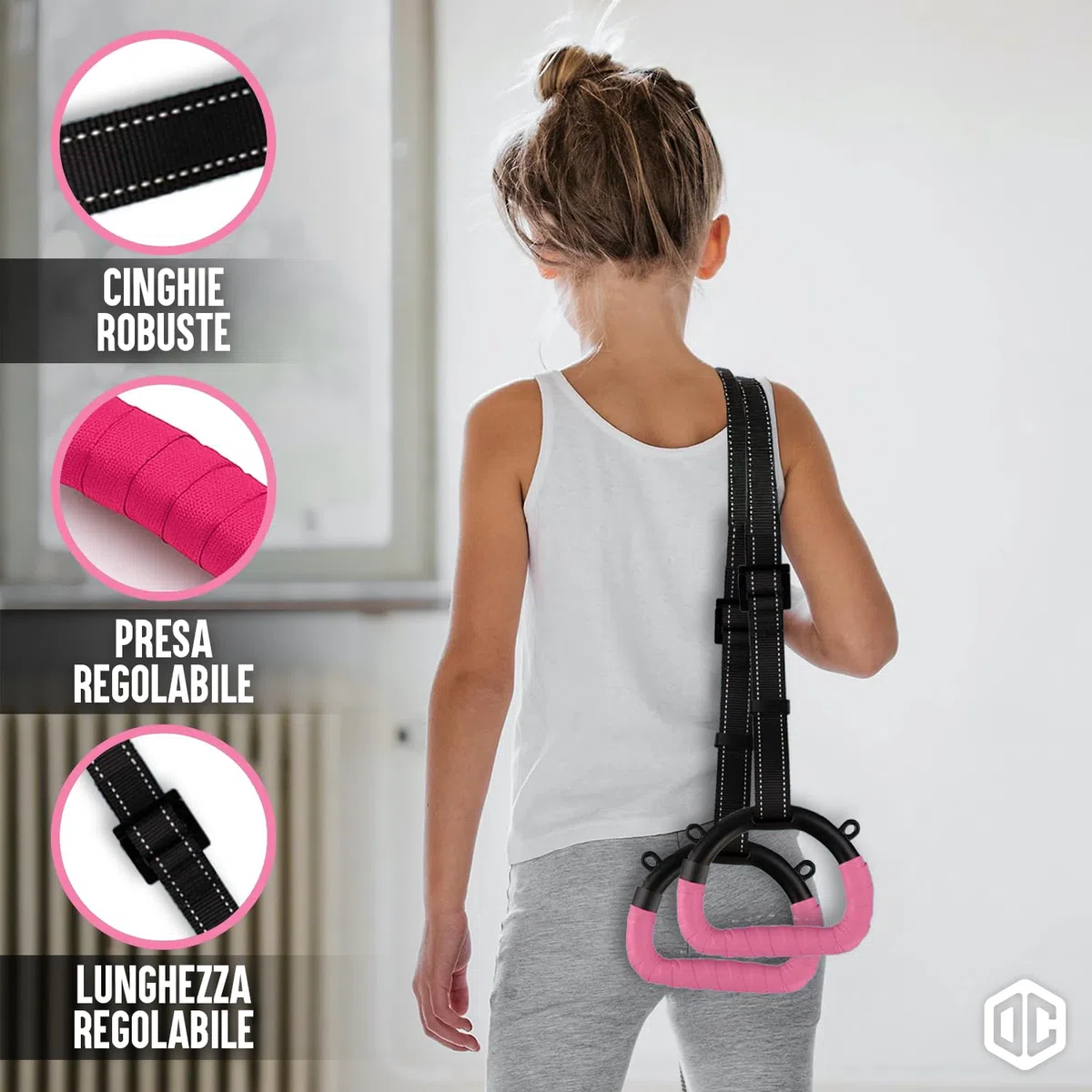 Original Cup Gym Rings Anelli Ginnastica per Bambini Rosa | 2 Anelli Resistenti con Cinghie Regolabili (16–55 cm) | Nastro Antiscivolo | Interno ed Esterno | Aerobik