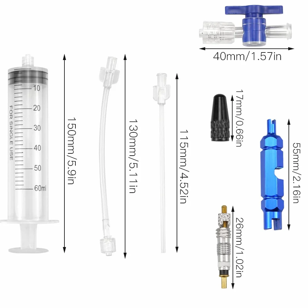 Kit siringa da ciclismo da 60 ml per bici French Valve Core strumento di rimozione del nucleo della valvola Presta rimozione del nucleo Tubeless del pneumatico con strumento