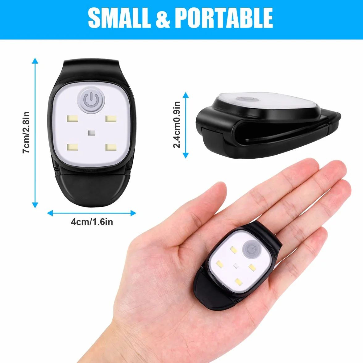 Lampada Frontale a LED Ricaricabile USB Impermeabile con Clip, 4 Modalità Torcia per Corsa Campeggio Ciclismo (2 Pezzi)