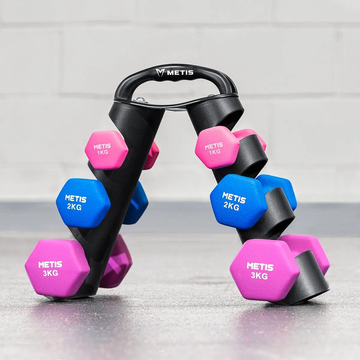 METIS Portamanubri Portatile - Porta Pesi Con Peso Massimo Di 15kg | Sostiene Fino A 3 Paia Di Manubri In Neoprene | Attrezzatura Per Palestra A Casa | Include Solo Il Portapesi
