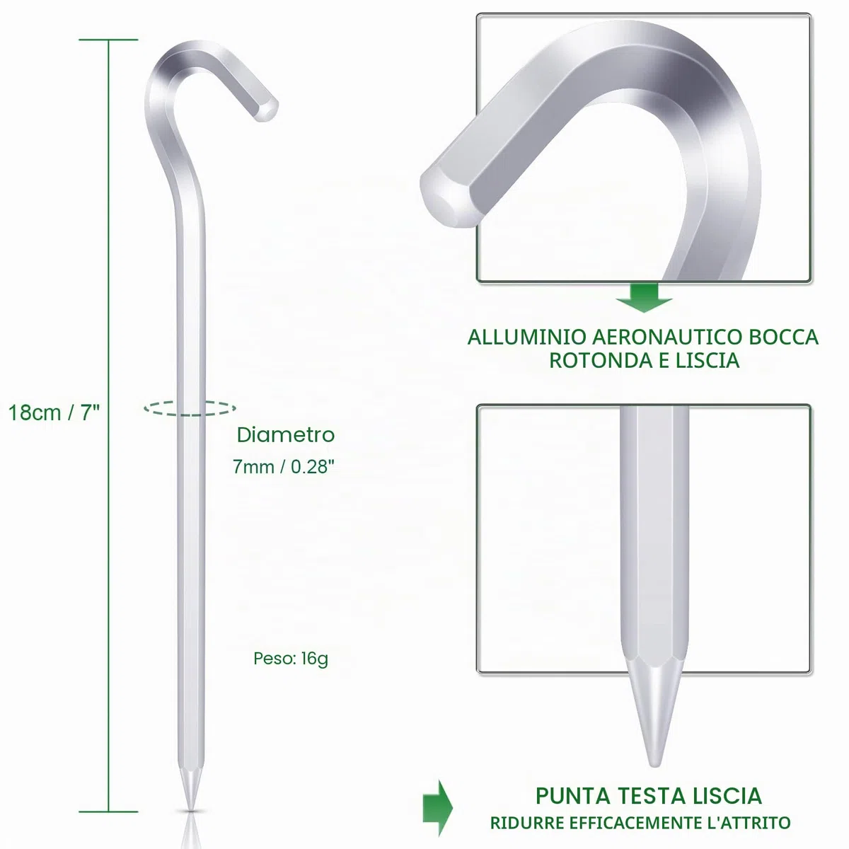 24 Pezzi Picchetti per Tende in Alluminio Aeronautico, 18 cm/7" Pioli da Tenda, Picchetti per Tende da Campeggio, Picchetti per Accessori da Campeggio, Giardinaggio, Pesca, Tende, ecc.