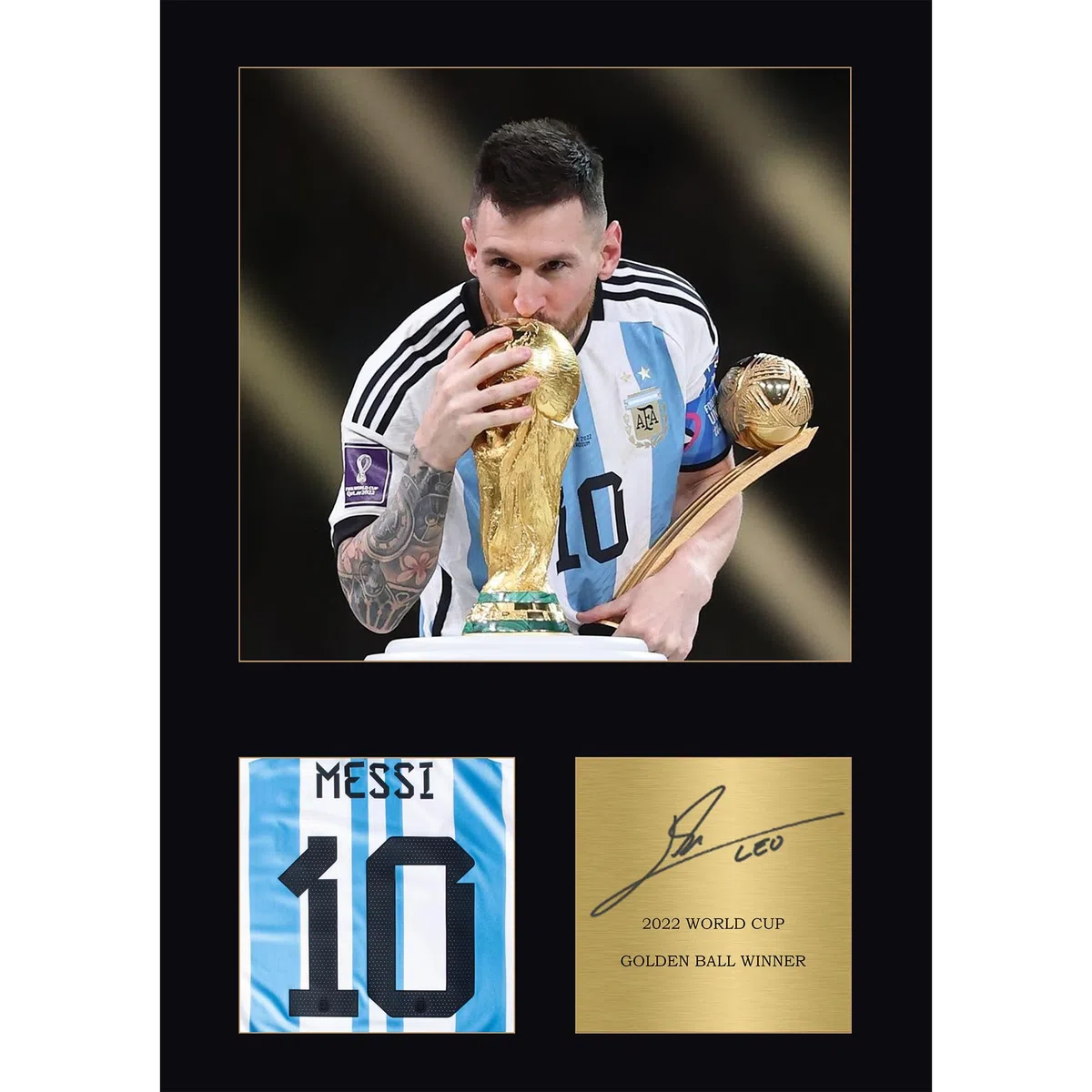 Regalo di calcio della Coppa del Mondo 2022 con autografo, formato A4, senza cornice, regalo dell'Argentina riprodotto digitalmente per gli appassionati di calcio
