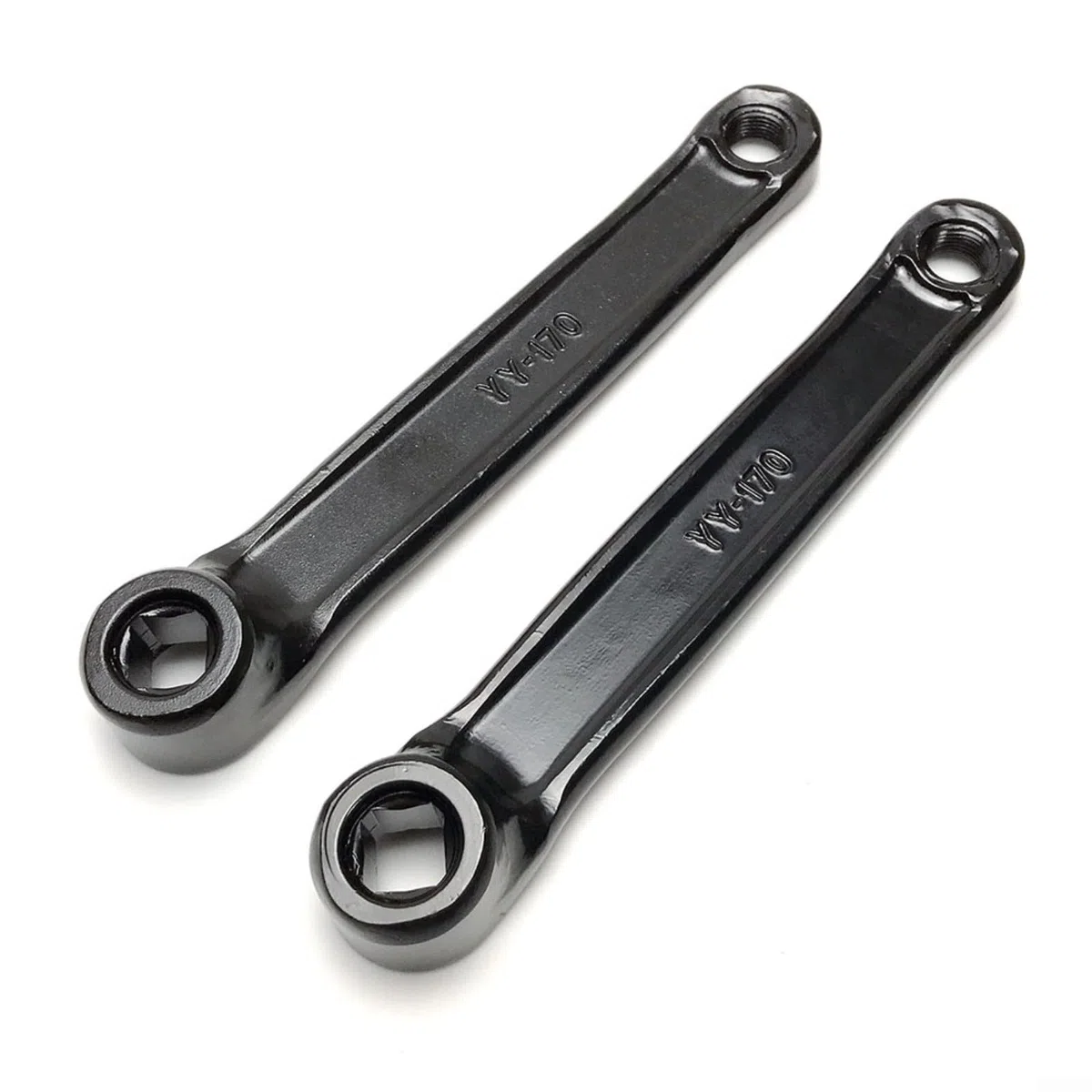 1 paio di pedivelle per cyclette da 170 mm, in ferro, con foro rombico sinistro e destro, per pedale filettato M14, ricambio per fitness, casa, palestra, colore nero (manovella sinistra)