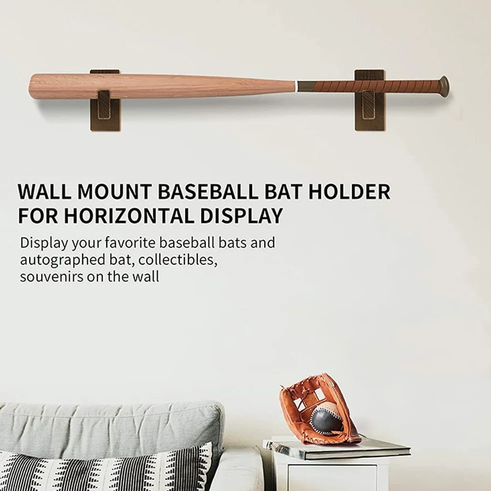 2 Pezzi Supporto da Parete per Mazza da Baseball, Display Orizzontale Staffa Parete Porta Mazza, con Feltro Supporto a Parete Baseball per Softball, Hockey Stick Display Case(Marrone)