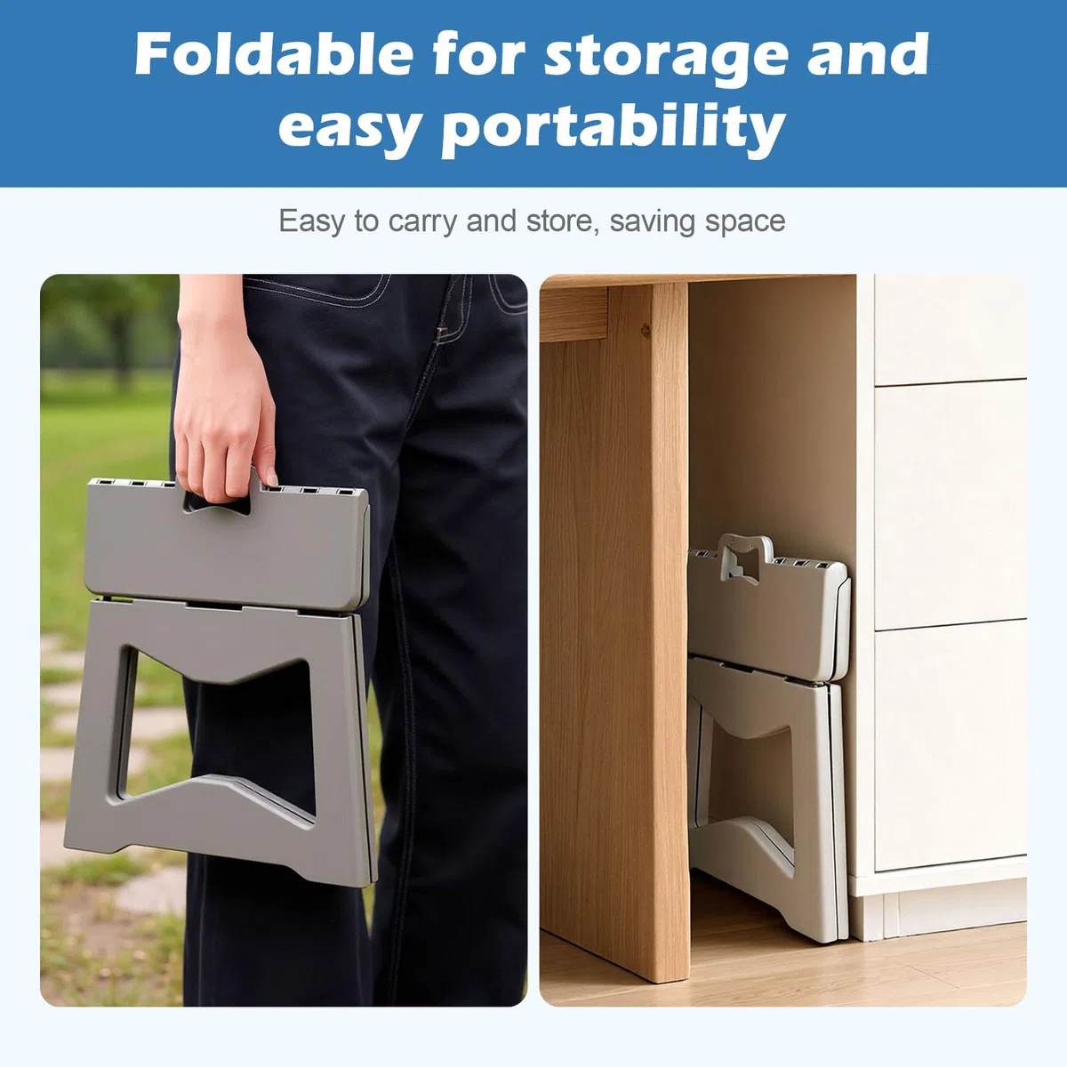 Yorbay Sgabello pieghevole, pieghevole, 24.5 cm, per adolescente e adulti, con chiusura di sicurezza, in plastica resistente, portata fino a 100 kg, per cucina, bagno, campeggio, giardino