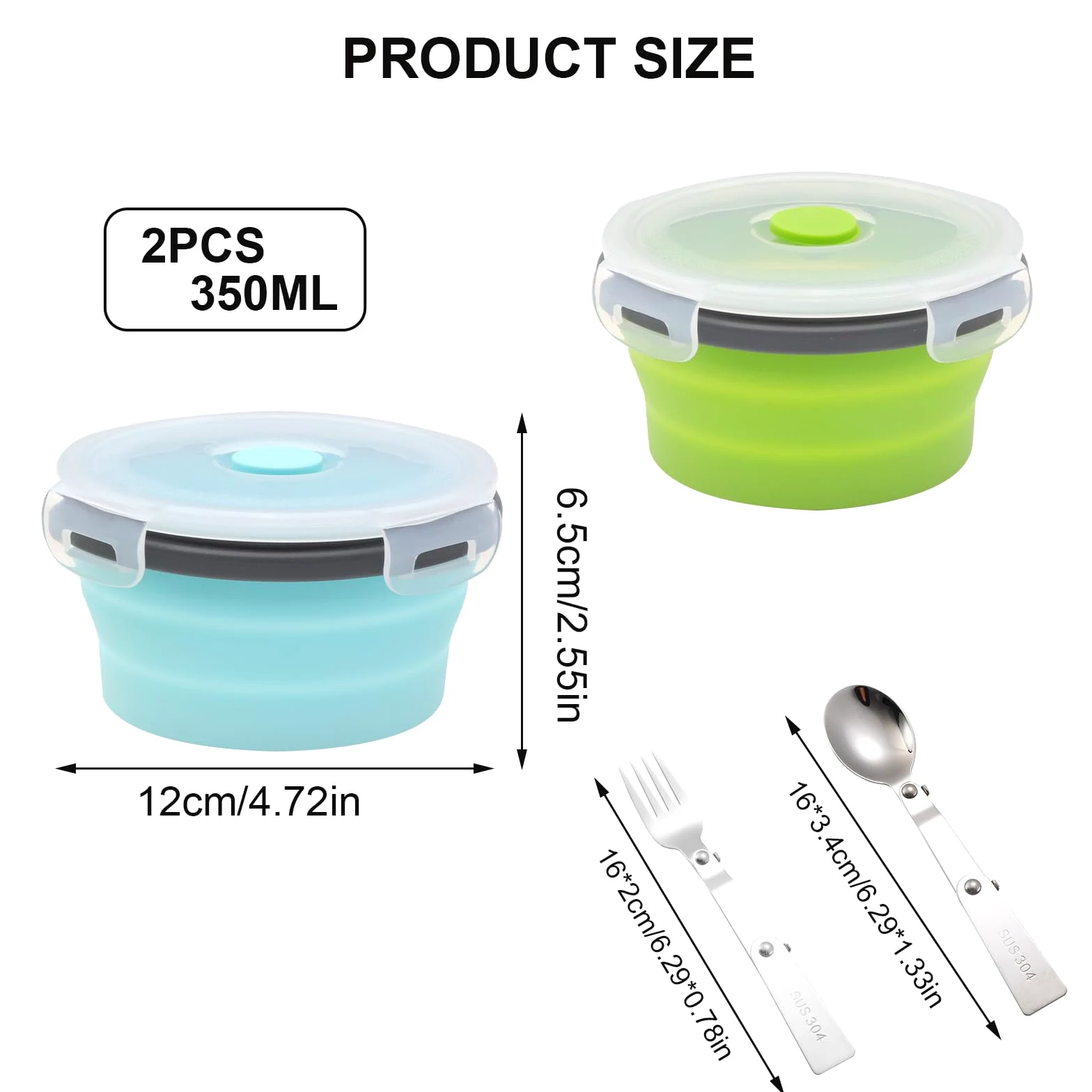 TNSLAND 2 Pezzi Ciotola Pieghevole Campeggio con coperchio, 350ML Contenitori Pieghevoli per Alimenti in Silicone, Ciotola Insalatiera Pieghevole con Coperchio per Campeggio, Escursionismo