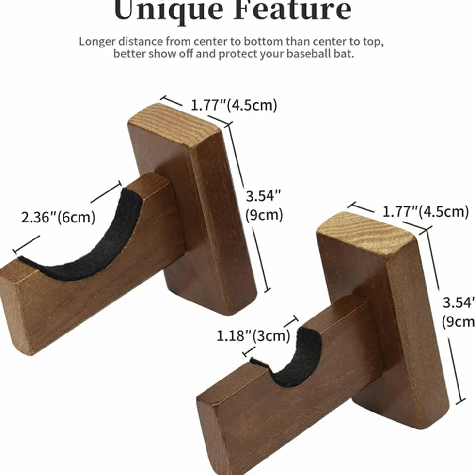 2 Pezzi Supporto da Parete per Mazza da Baseball, Display Orizzontale Staffa Parete Porta Mazza, con Feltro Supporto a Parete Baseball per Softball, Hockey Stick Display Case(Marrone)
