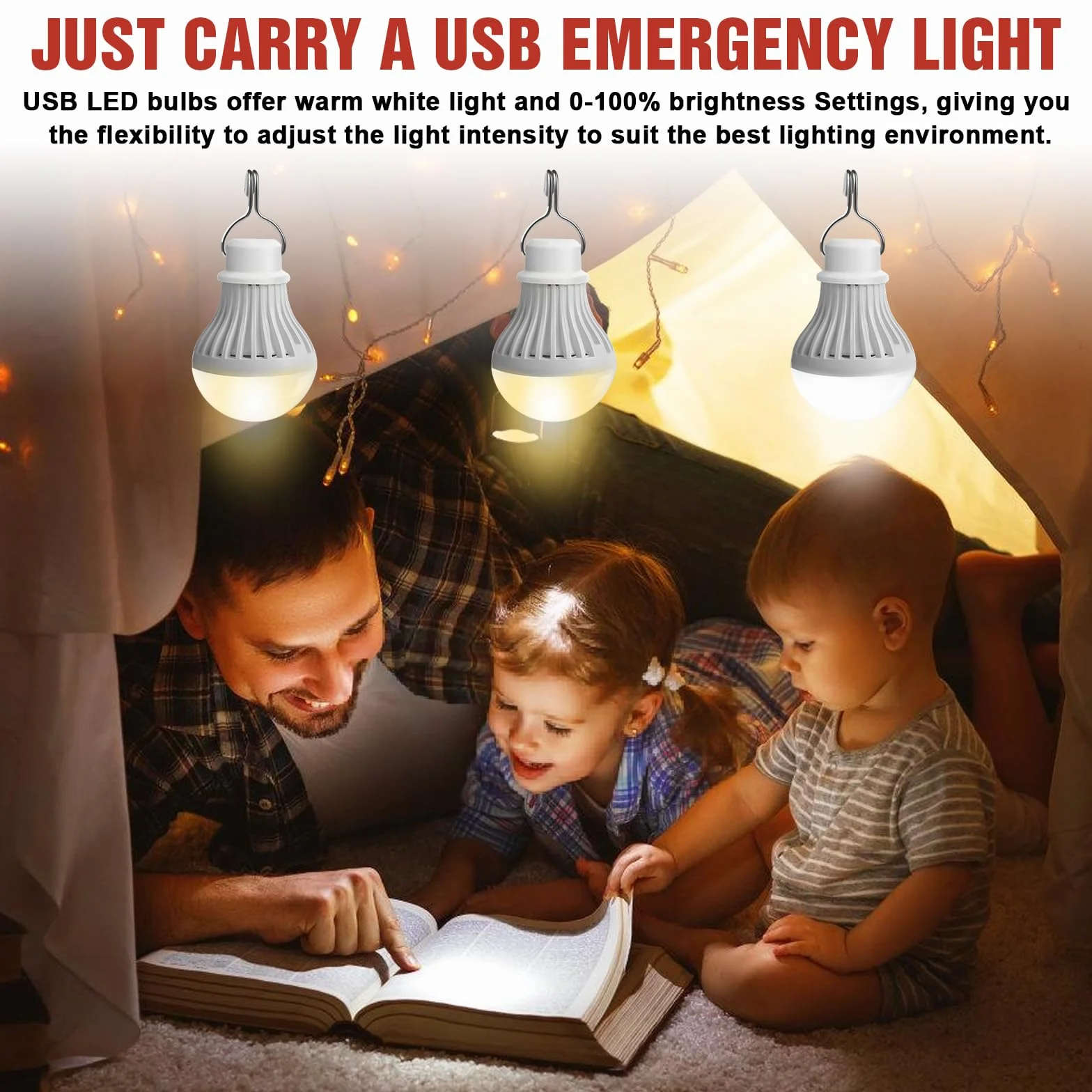 Set di 2 lampade da campeggio LED USB ricaricabili 7 W - Lampada da tenda con intensità variabile - 3 modalità di illuminazione 2700-5000 K - Luce di emergenza con gancio - Funziona con pile