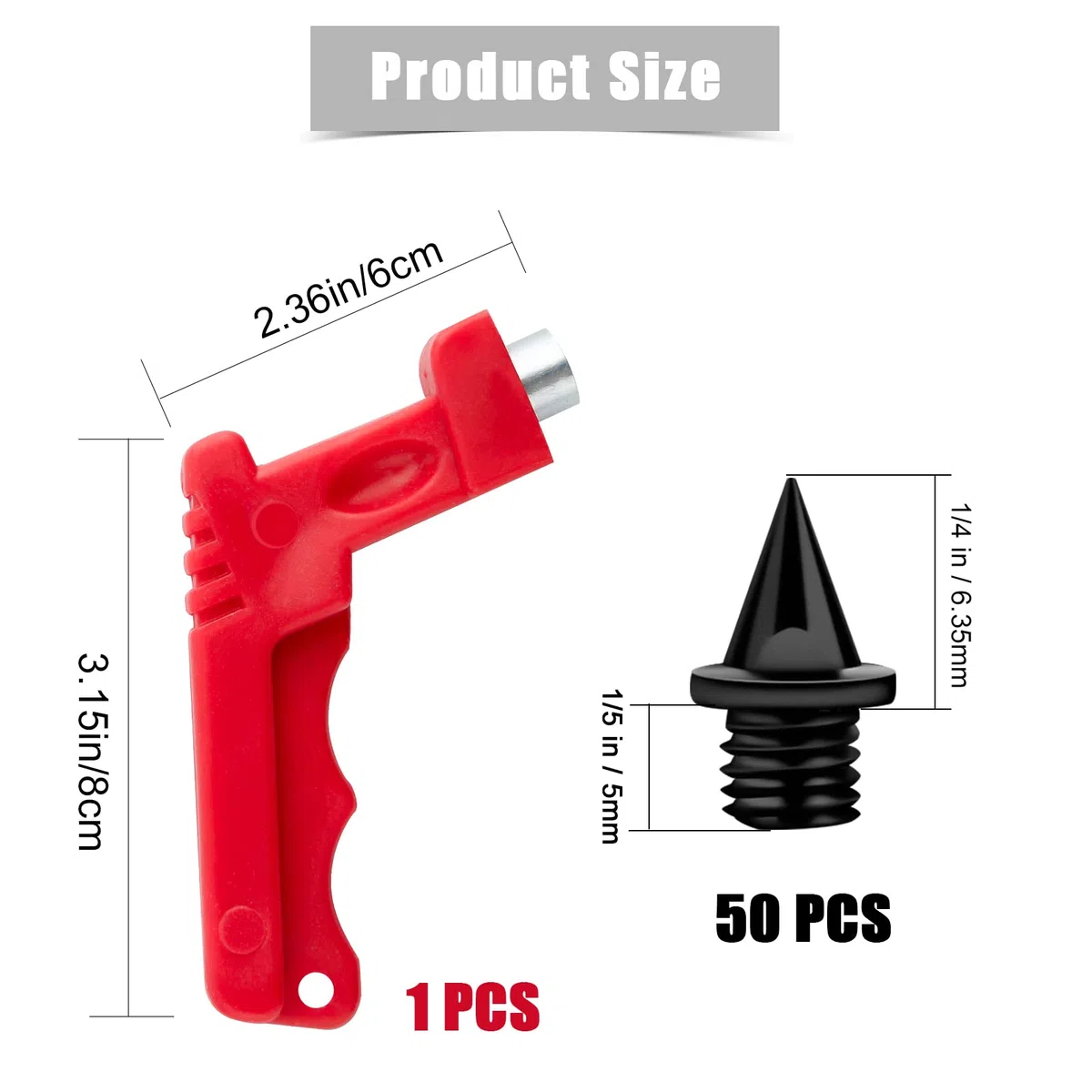 AIEX 50 Pezzi 6mm Tacchetti Scarpe di Ricambio con Chiave a Punte, Acciaio Punte da Cross Country Punte Piramidali Track Spikes per Scarpe da Pista Salto in Lungo Corsa Escursionismo