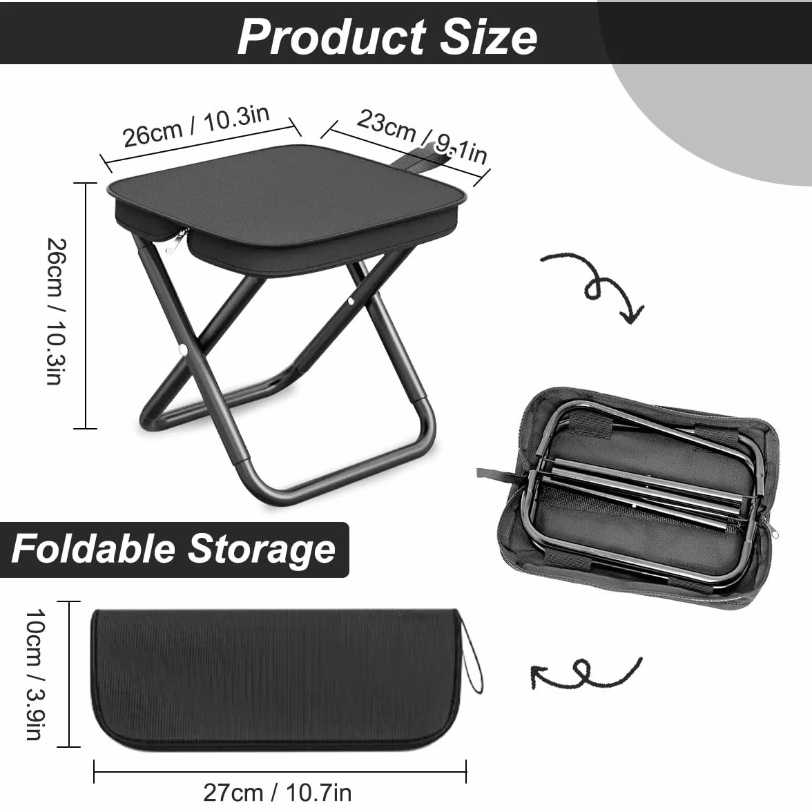 Sgabello da Campeggio Pieghevole Portatile Mini Leggero da Pesca (Nero)