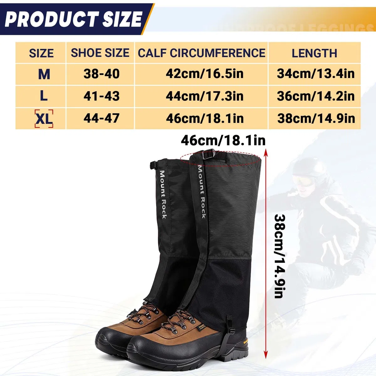 CIYIN Ghette da Escursionismo, Ghette per Gambe Impermeabili Oxford 600D, Regolabili Ghette Traspiranti per Unisex con Cinturino per Piedi in TPU, per Caccia,Escursionismo, Alpinismo, Sci