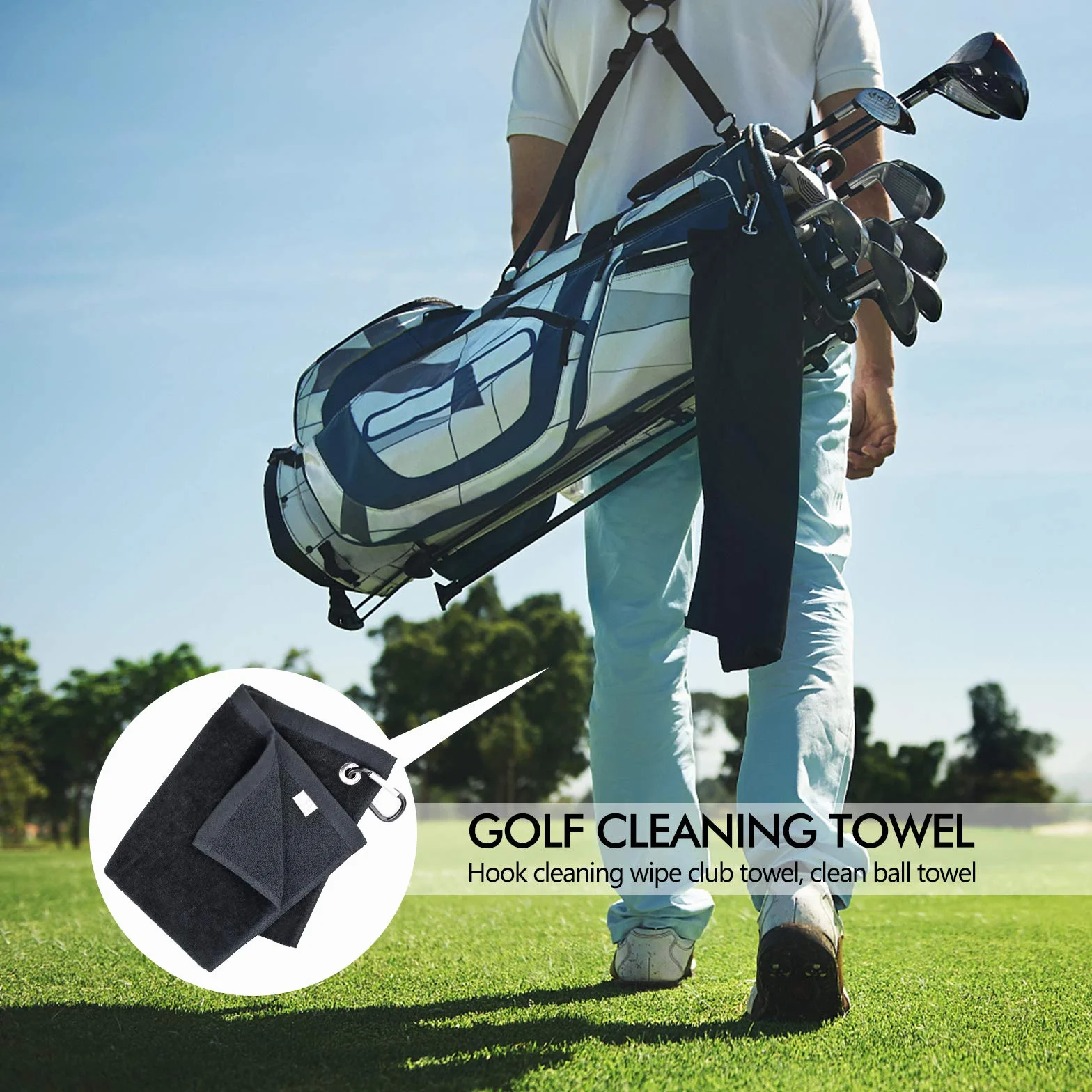 Asciugamano da golf in microfibra 40,6 x 33 cm con moschettone