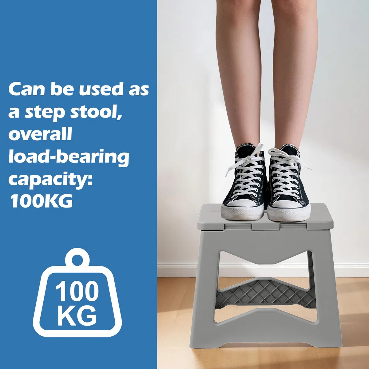 Yorbay Sgabello pieghevole, pieghevole, 24.5 cm, per adolescente e adulti, con chiusura di sicurezza, in plastica resistente, portata fino a 100 kg, per cucina, bagno, campeggio, giardino