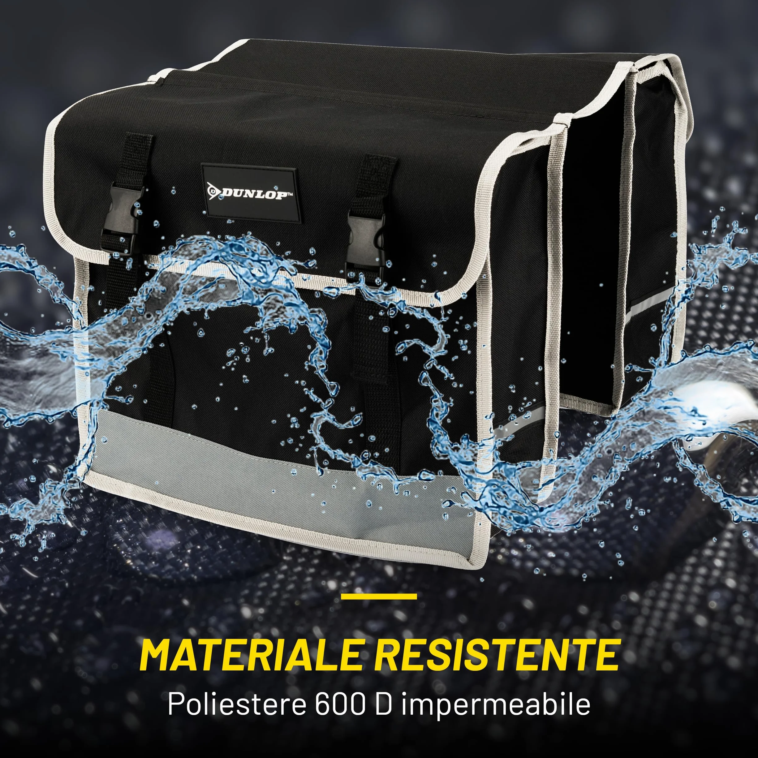 DUNLOP Borsa Bici Posteriore Laterale 2x13 L Impermeabile 36x30x12 cm Nero
