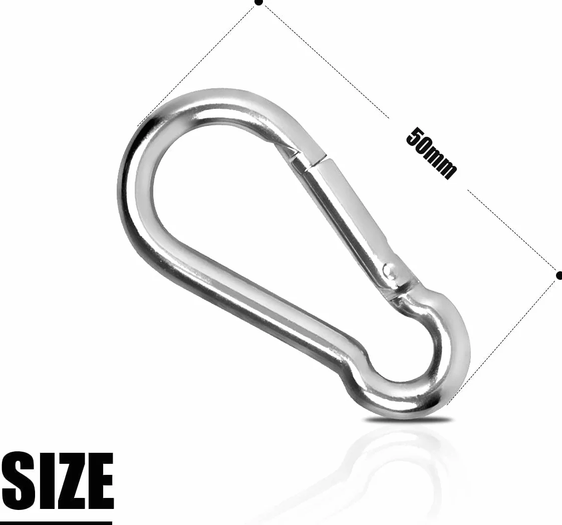 Moschettoni in Acciaio Inox 304 50mm x 5mm con Chiusura a Scatto 10pcs