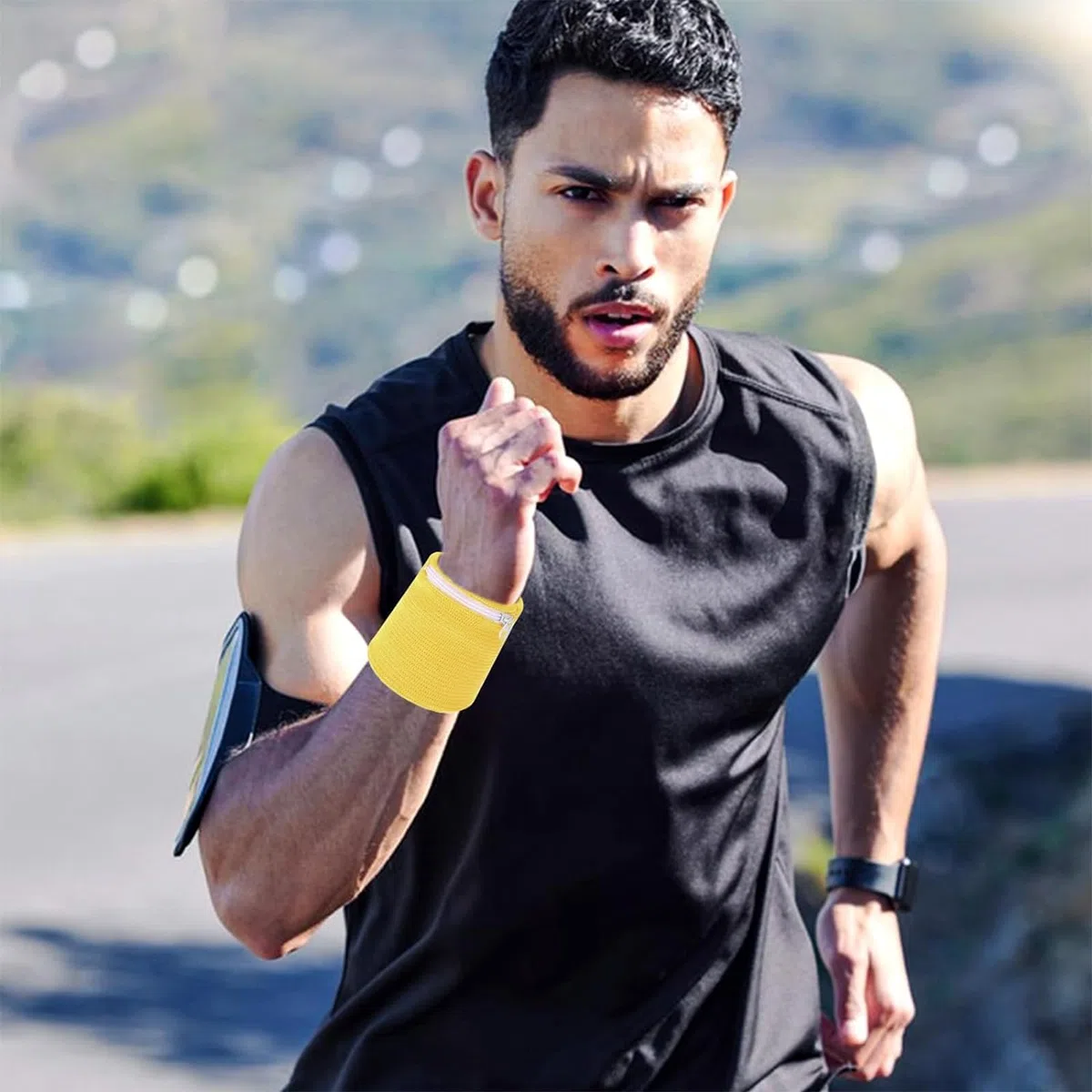 6 fasce per il sudore, da polso, con chiusura lampo, per allenamento, sport, saldatura, con tasca, per donna, uomo, fitness, corsa
