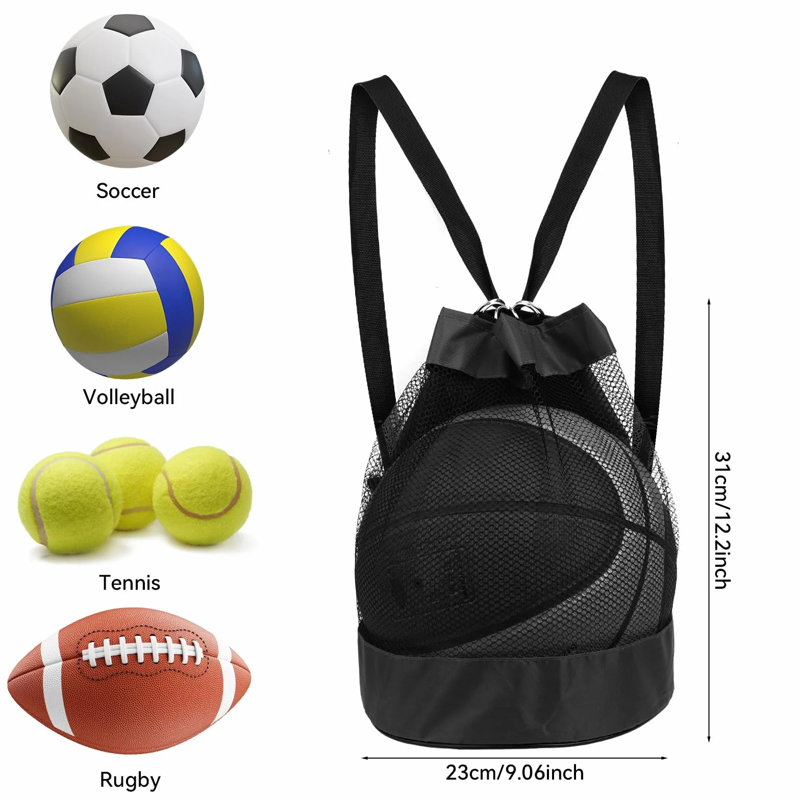 Molain Sacca da Pallone e Rete da Calcio - Borsa a Rete Multifunzione per Spiaggia, Zaino Portatile per Calcio, Basket, Tennis, Pallavolo, Rugby
