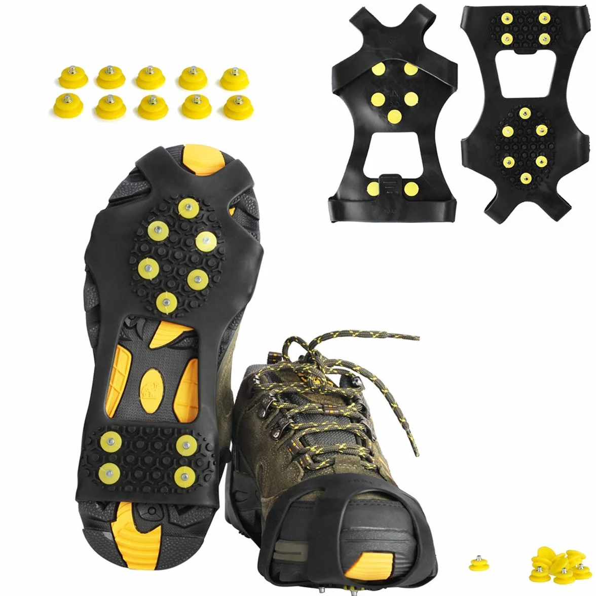Tacchetti da ghiaccio Willceal, pinze da ghiaccio Traction Cleats Scarpe e stivali Rubber Snow Shoe Spikes Ramponi con 10 (10 prigionieri extra)
