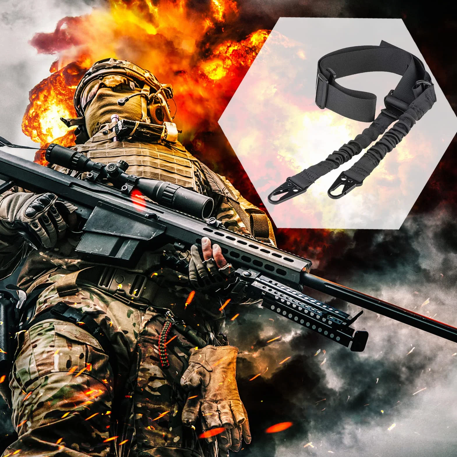 ZONSUSE Cinghia Fucile Regolabile con Gancio Metallo per Caccia Softair Airsoft