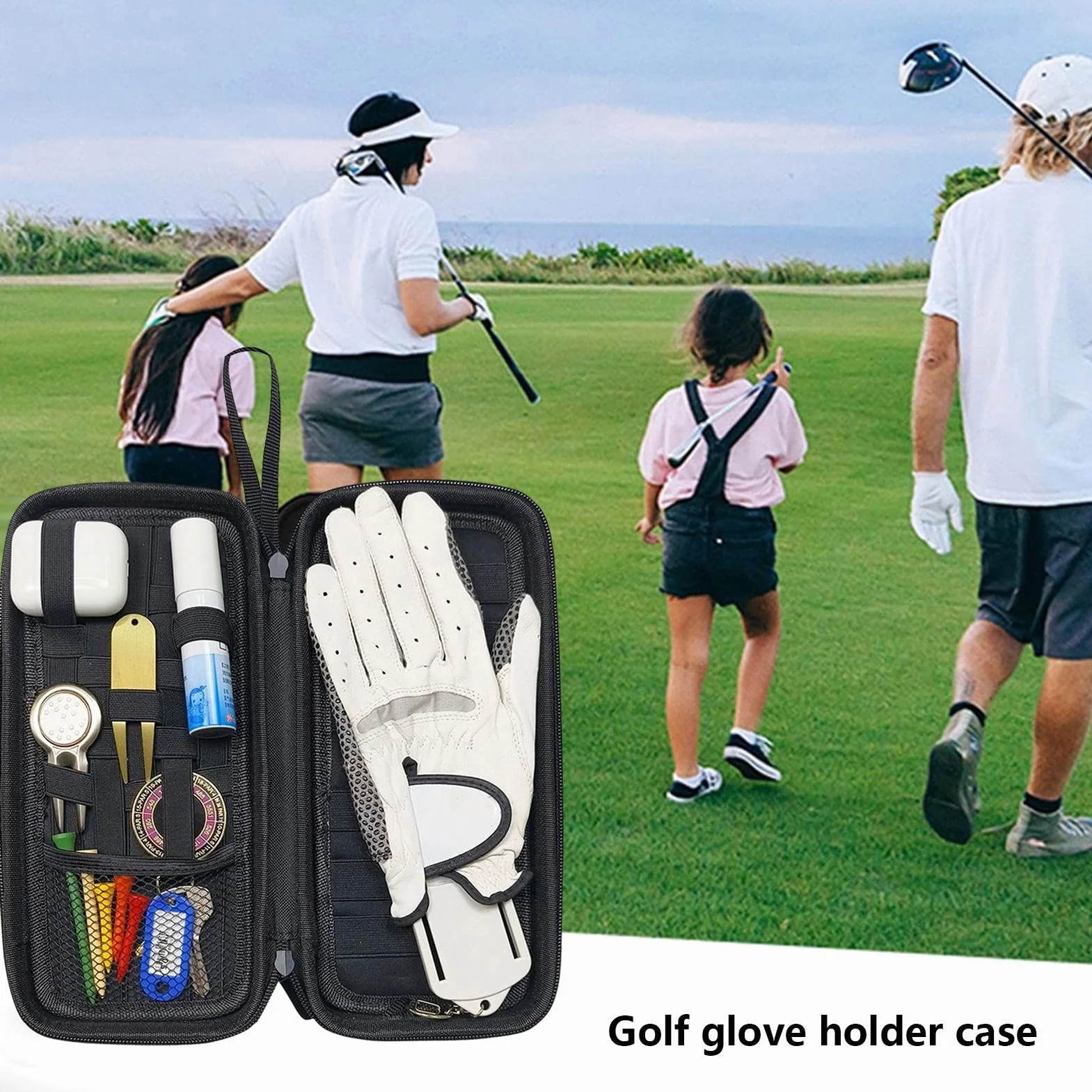 Borsa portaoggetti per guanti da golf Custodia rigida con ganci esterni