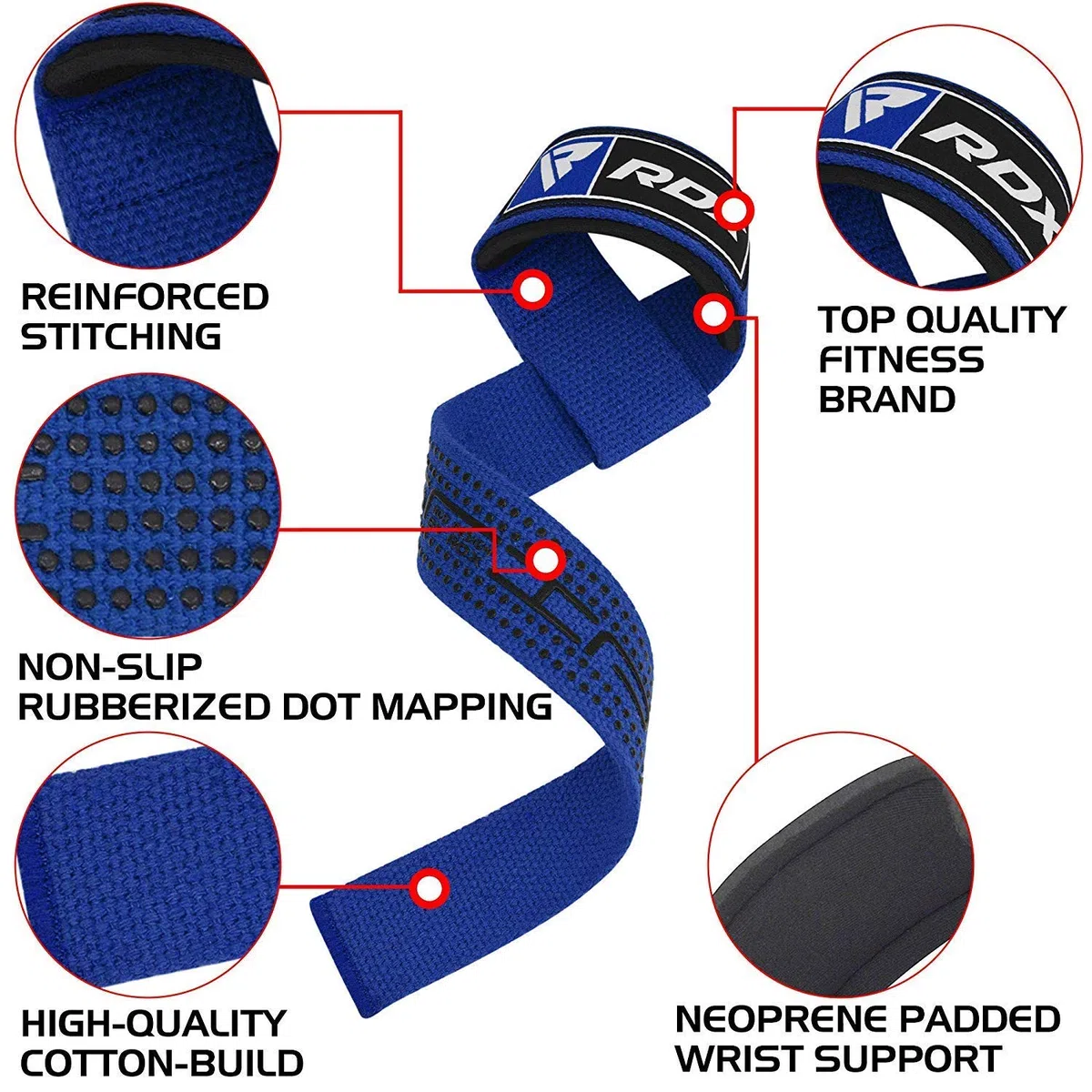 RDX Lifting Straps for Weightlifting – 100% Cotton Heavy Duty Gym Wrist Strap with 5MM Neoprene Padding, 60CM Anti-Slip Hand Grip Wraps for Deadlifts Powerlifting Workouts Strength Training, Men Women