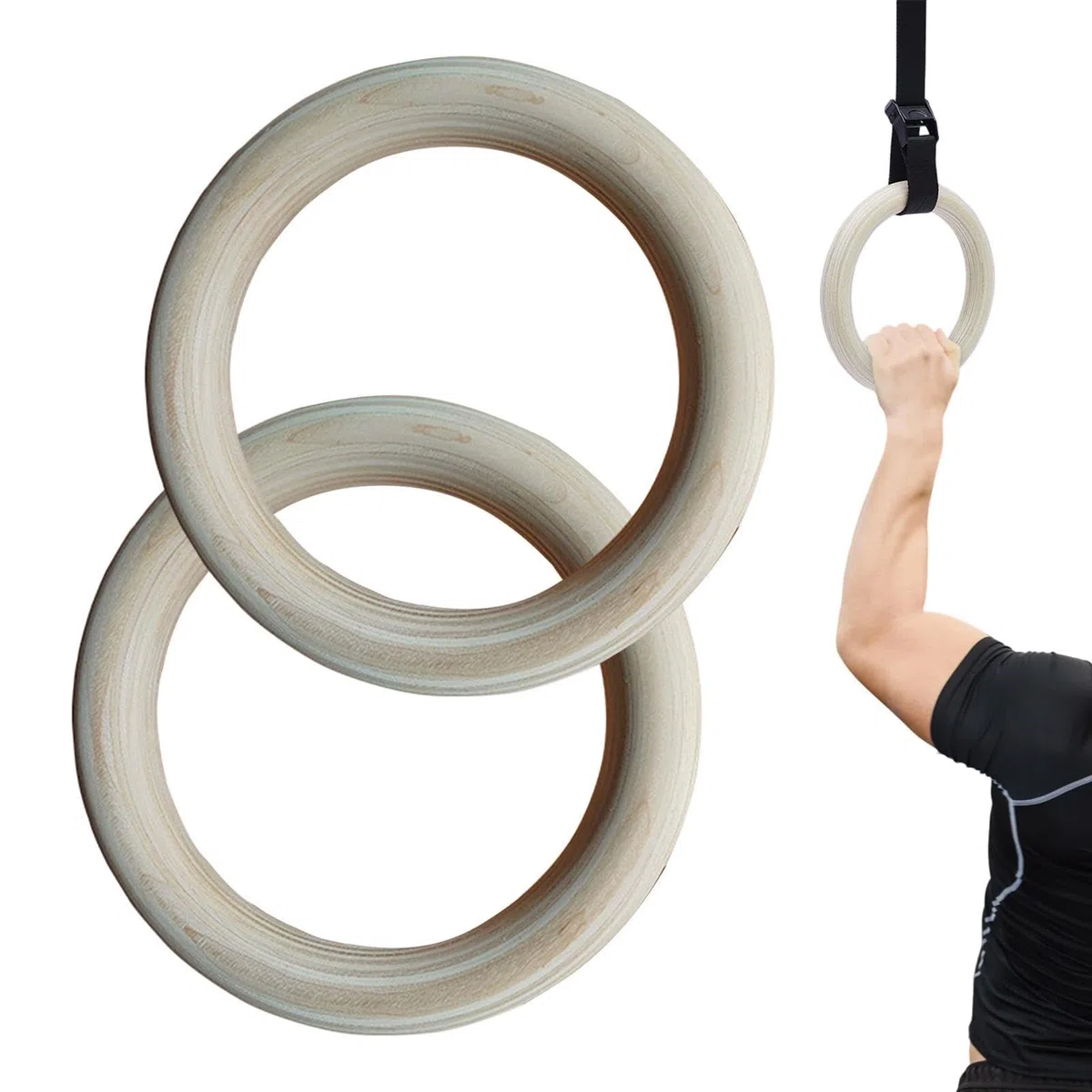 Generico Anelli da Ginnastica in Legno Premium – Set di 2 Anelli per Calisthenics, Cross-Training E Home Gym – Aneli Fitness Antiscivolo per Trazioni – Indoor & Outdoor