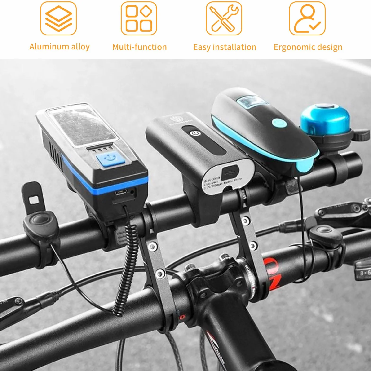 Prolunga manubrio bicicletta in lega di alluminio, 30 cm, con supporto per torcia, smartphone e dispositivi GPS (18-34 mm)