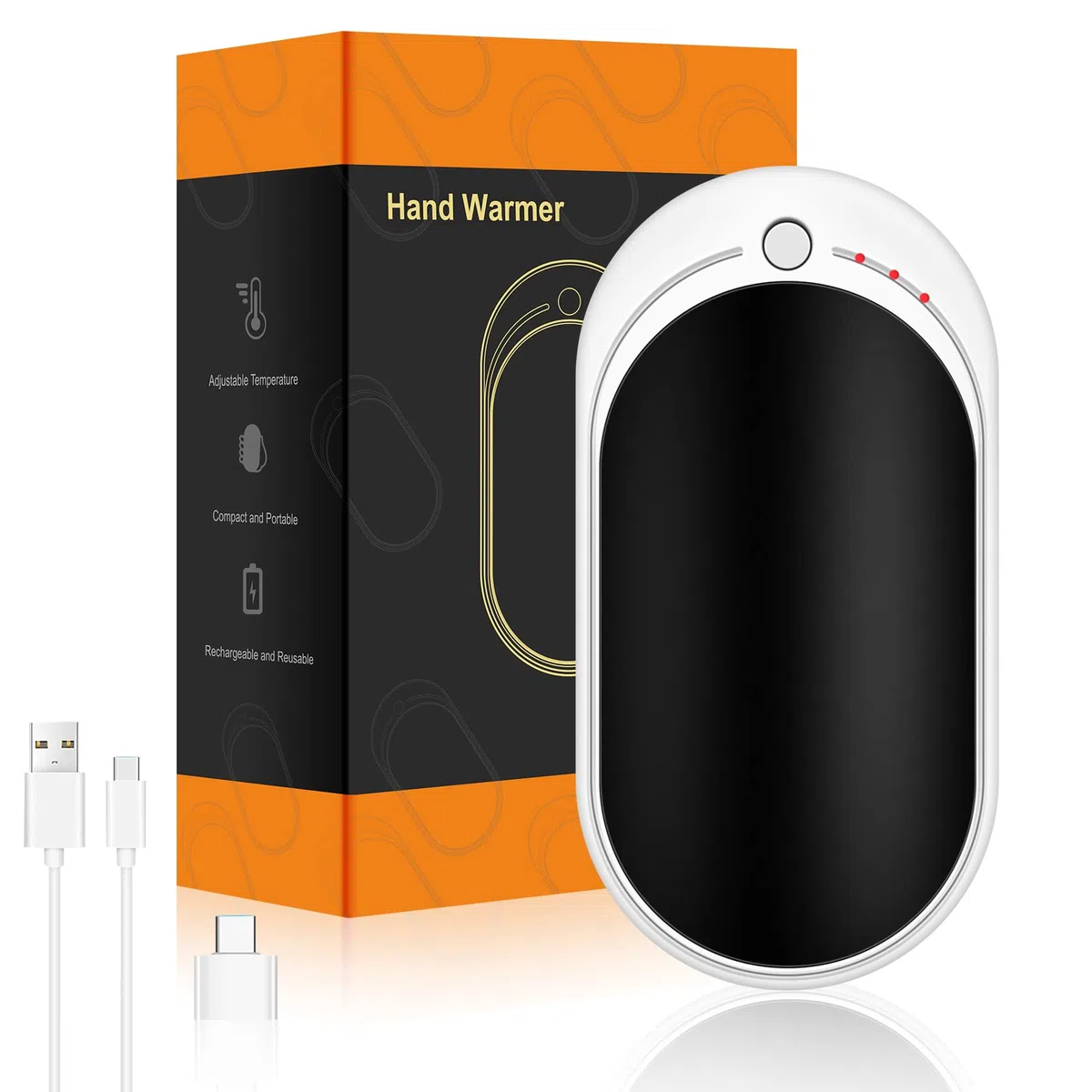 Scaldamani Elettrico Ricaricabile USB Power Bank 5200mAh, Scalda Mani Portatile Scaldino Elettrico Mani Tascabile Riutilizzabile, Regali per Donne Uomini Raynaud Outdoor Campeggio Sci Golf