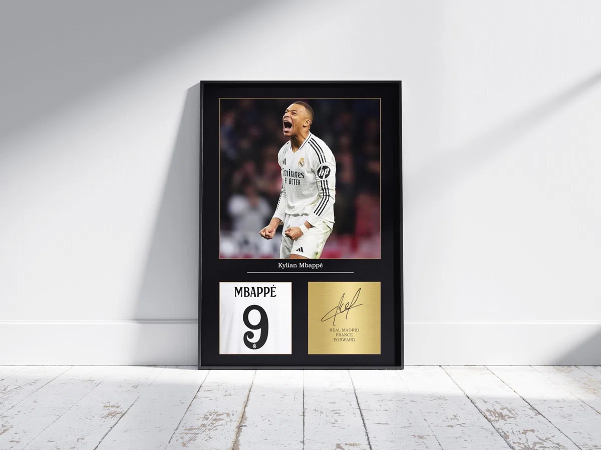 Stampa con autografo di Kylian Mbappe, formato A4, senza cornice, regalo per ragazzi del Real Madrid, riproduzione digitale, idea regalo per ragazzi